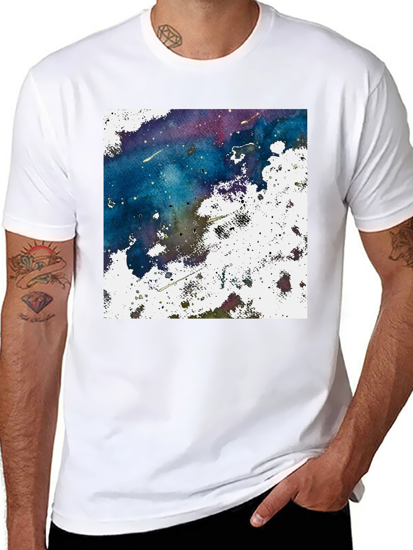 Black Abstract Galaxy Graphic Print Black T-Shirt view 8