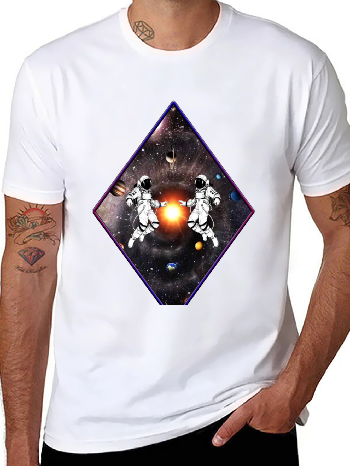 Black Astronaut Space Diamond Graphic Tee view 8