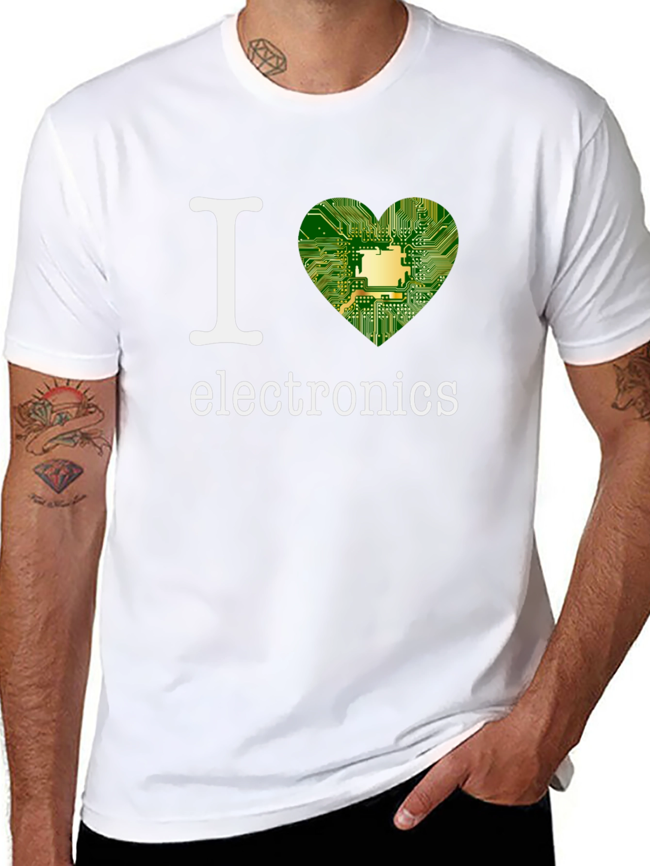 Black I Heart Electronics T-Shirt - Circuit Board Design view 8