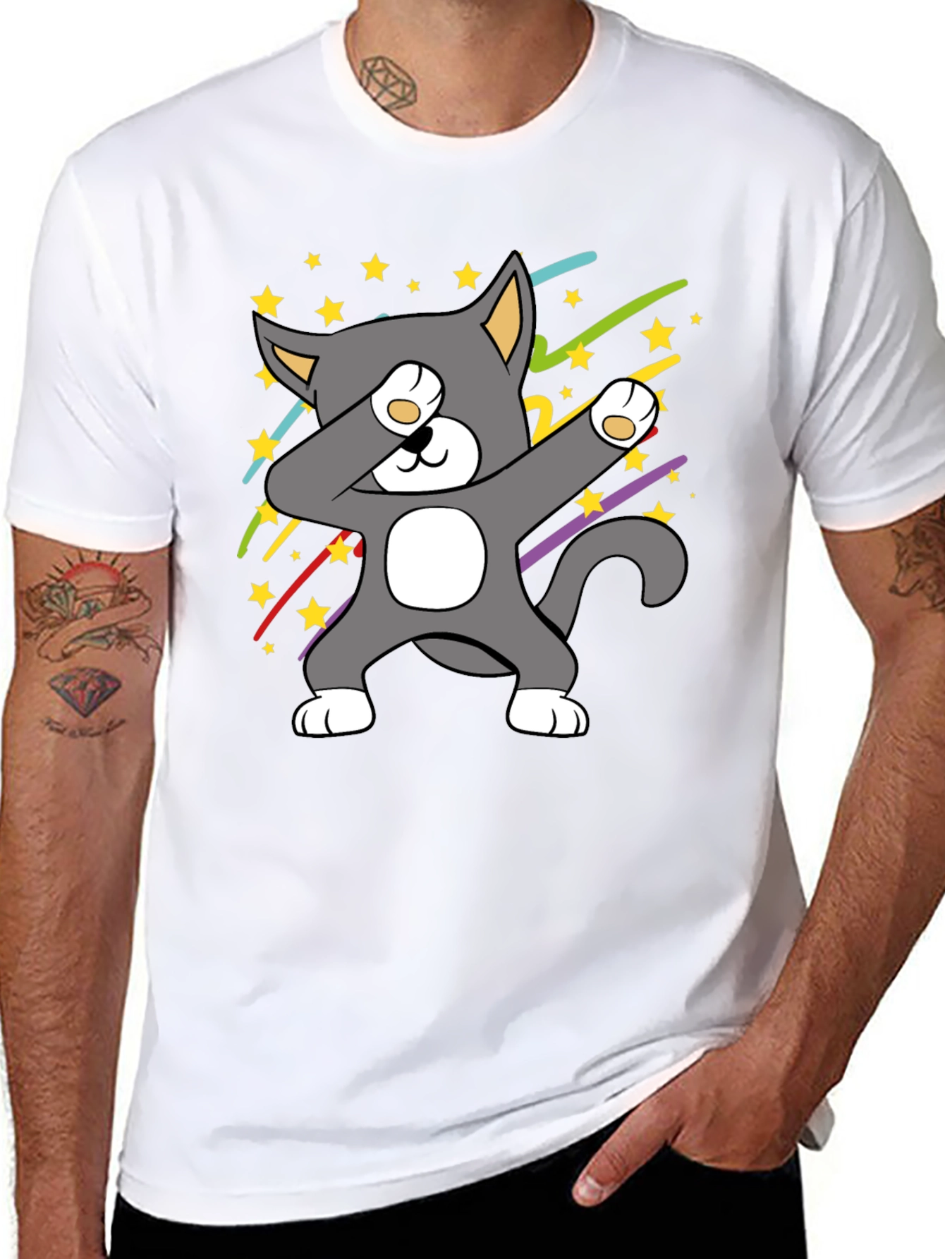 Black Dabbing Cat T-Shirt - Cool Graphic Tee view 8