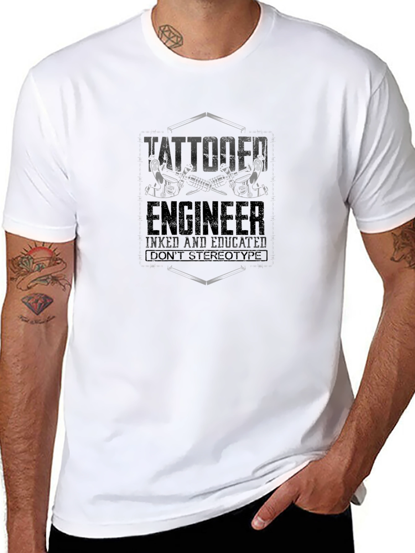 Tattooed Engineer Black T-Shirt - Inked & Educated - 8
