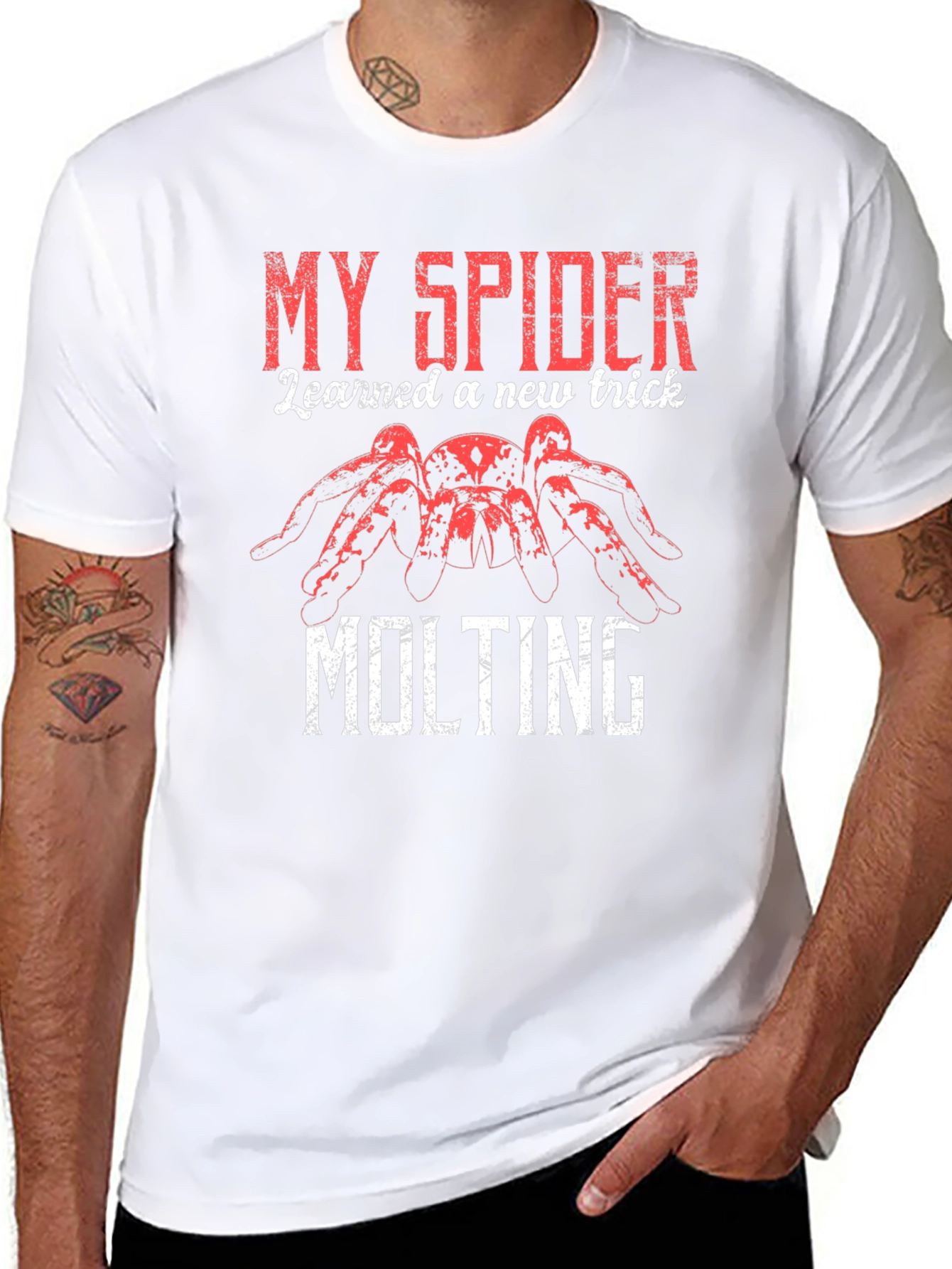 Black My Spider Learned a New Trick Molting Black T-Shirt view 8