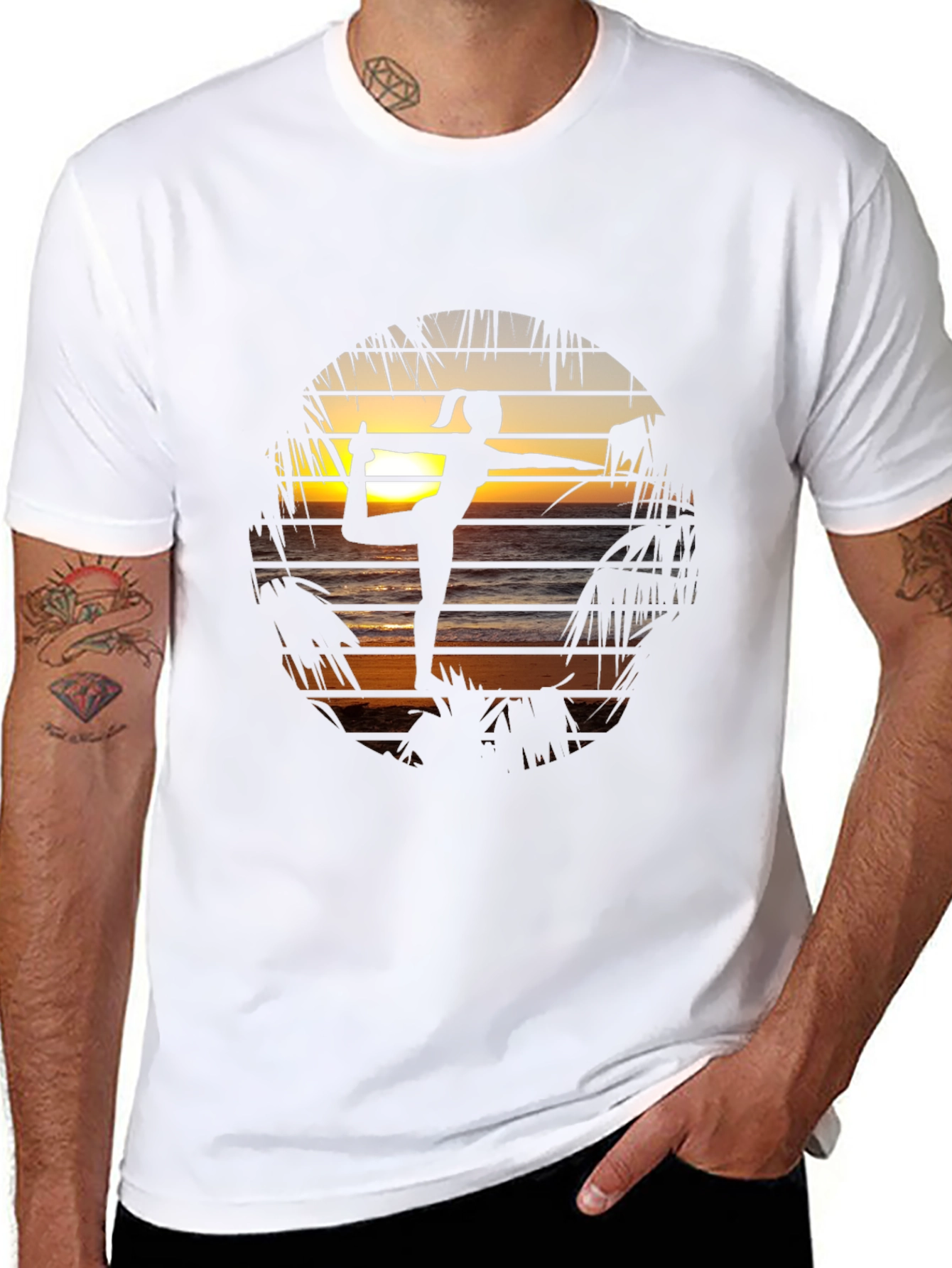 Black Yoga Sunset Graphic Tee - Zen Beach Vibes T-Shirt view 8