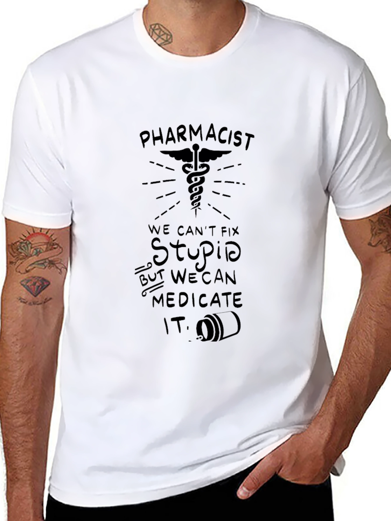 Black Pharmacist: We Can Medicate Stupid T-Shirt view 8