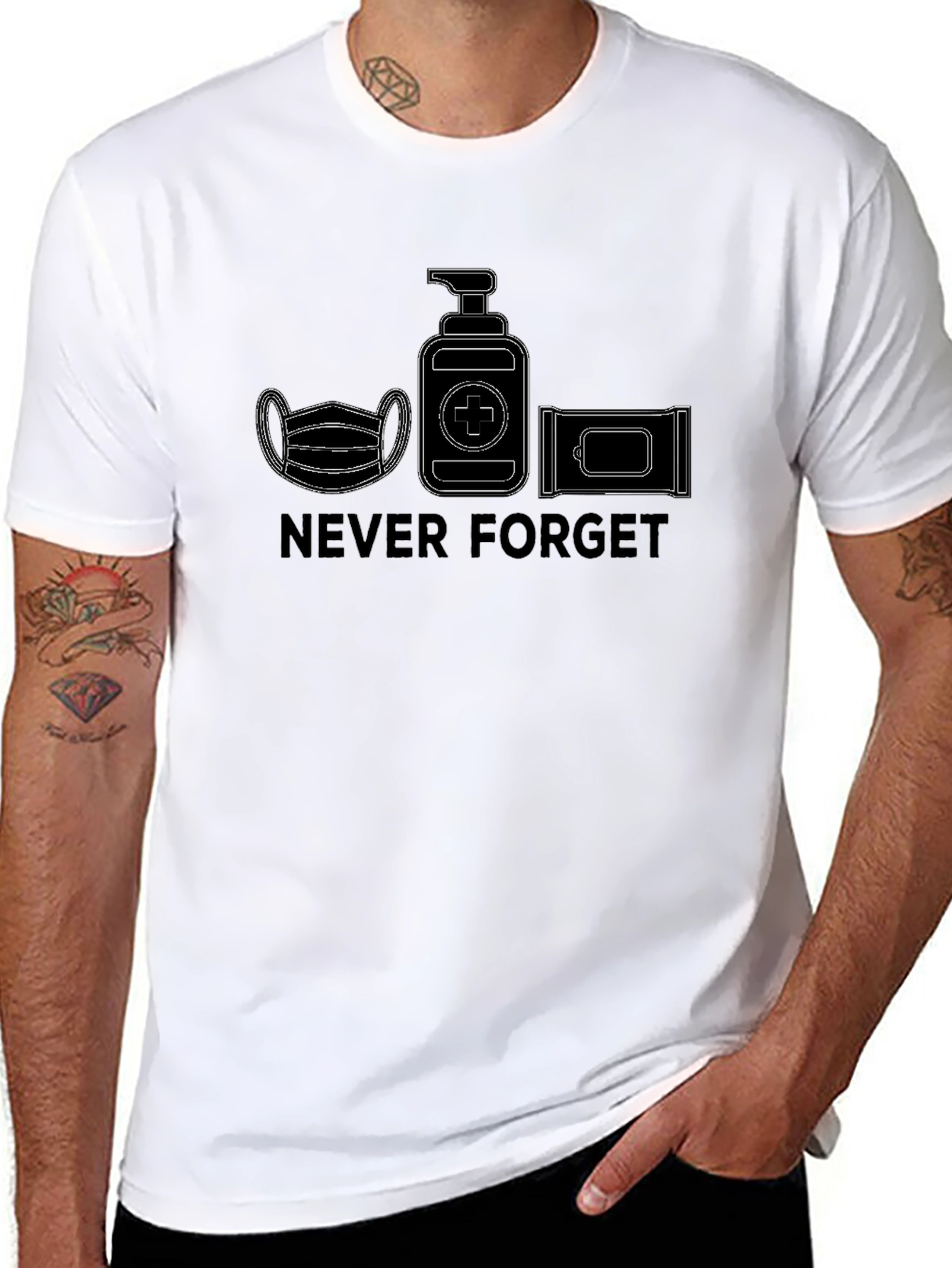 Black Never Forget T-Shirt - Mask, Sanitizer, Wipes Graphic Tee view 8