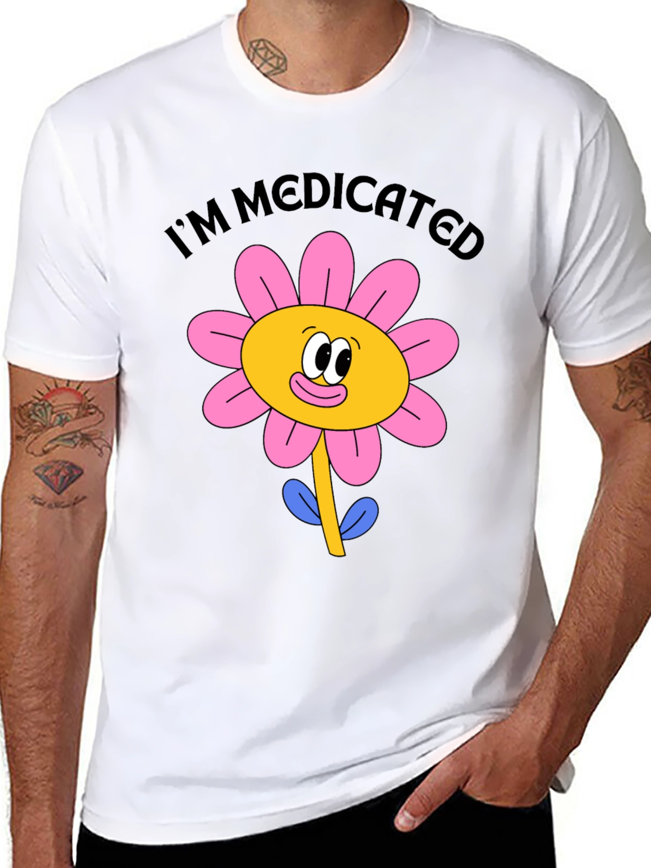 I'm Medicated Flower Graphic Black T-Shirt - 8