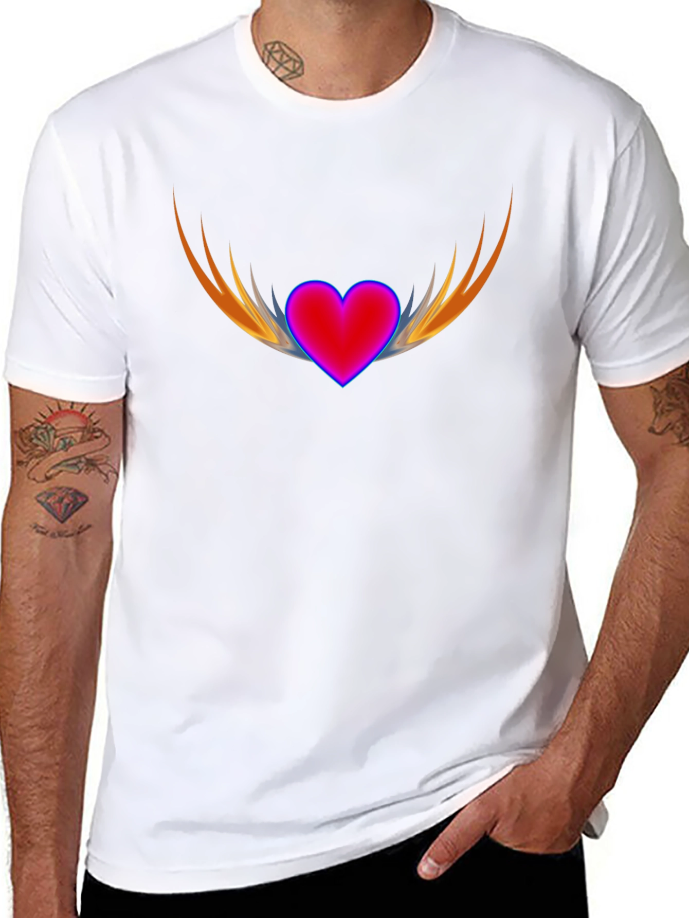 Black Heart with Wings Graphic Black T-Shirt view 8
