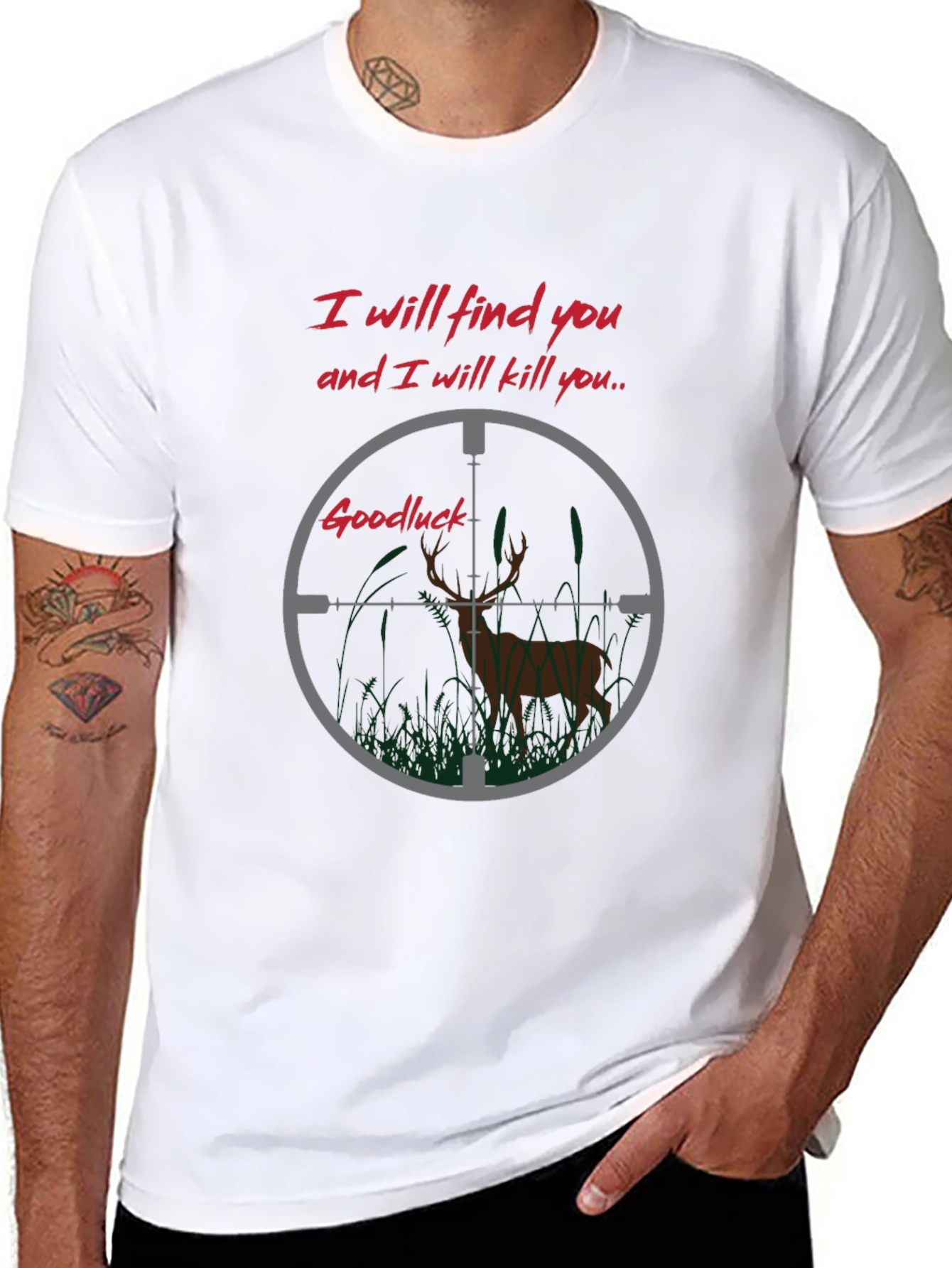 Black Hunting T-Shirt - Deer in Crosshairs view 8