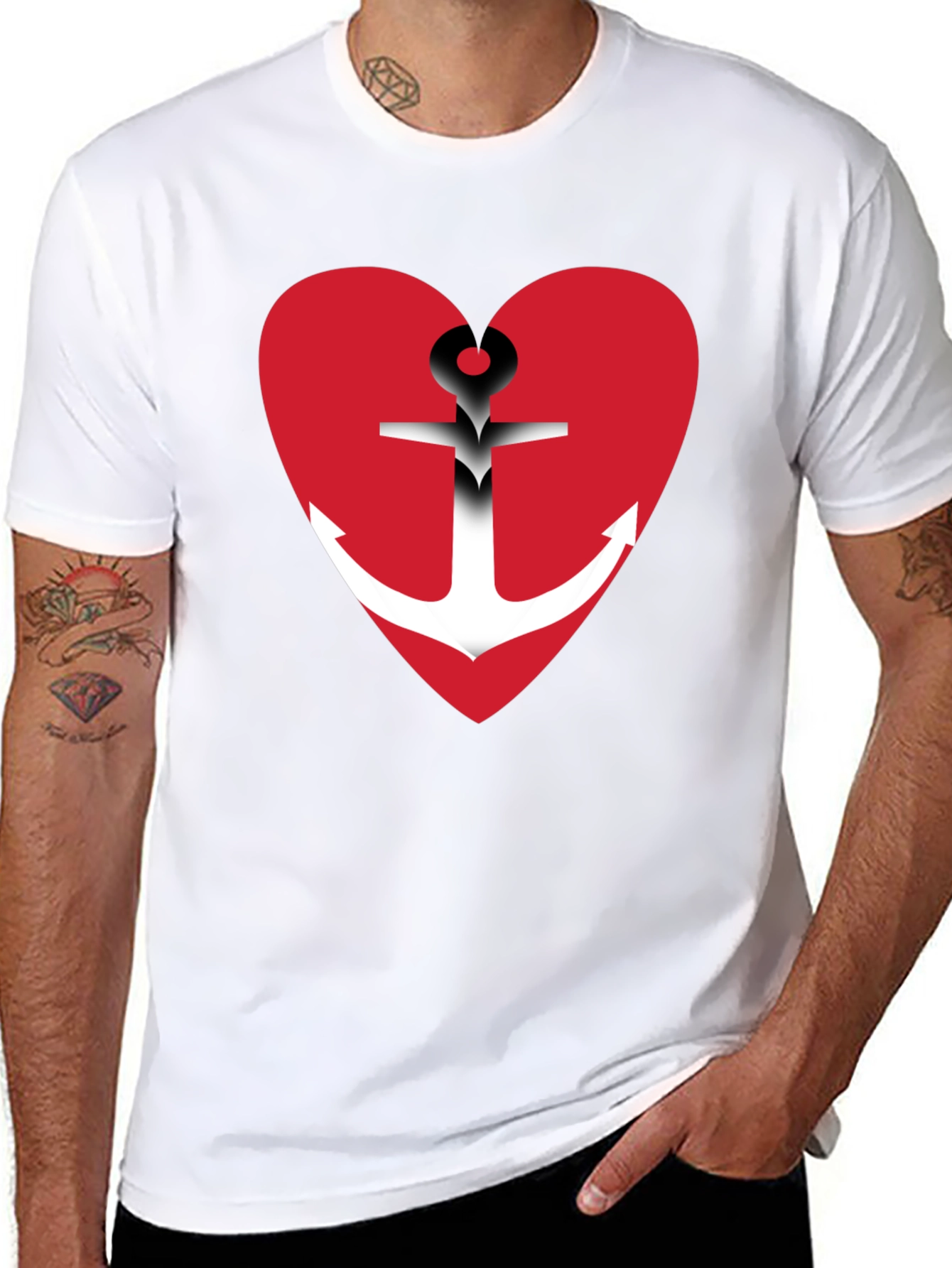 Black Anchor Heart Graphic T-Shirt - Black Cotton Blend view 8
