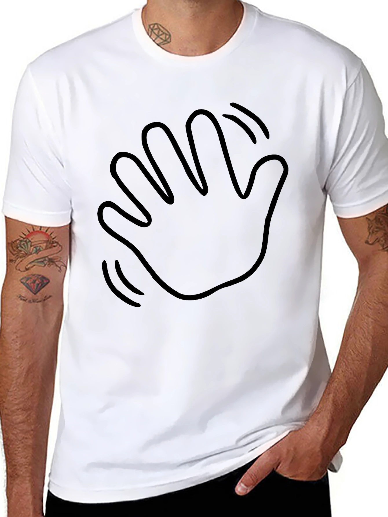 Black Waving Hand Black Graphic Tee - Casual Comfort view 8
