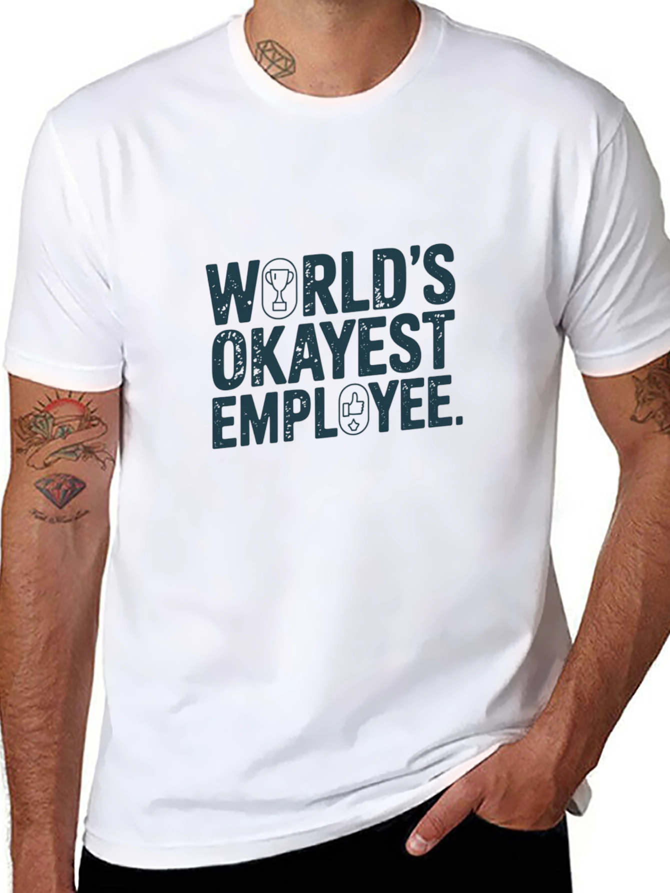 Black World's Okayest Employee Graphic Tee view 8