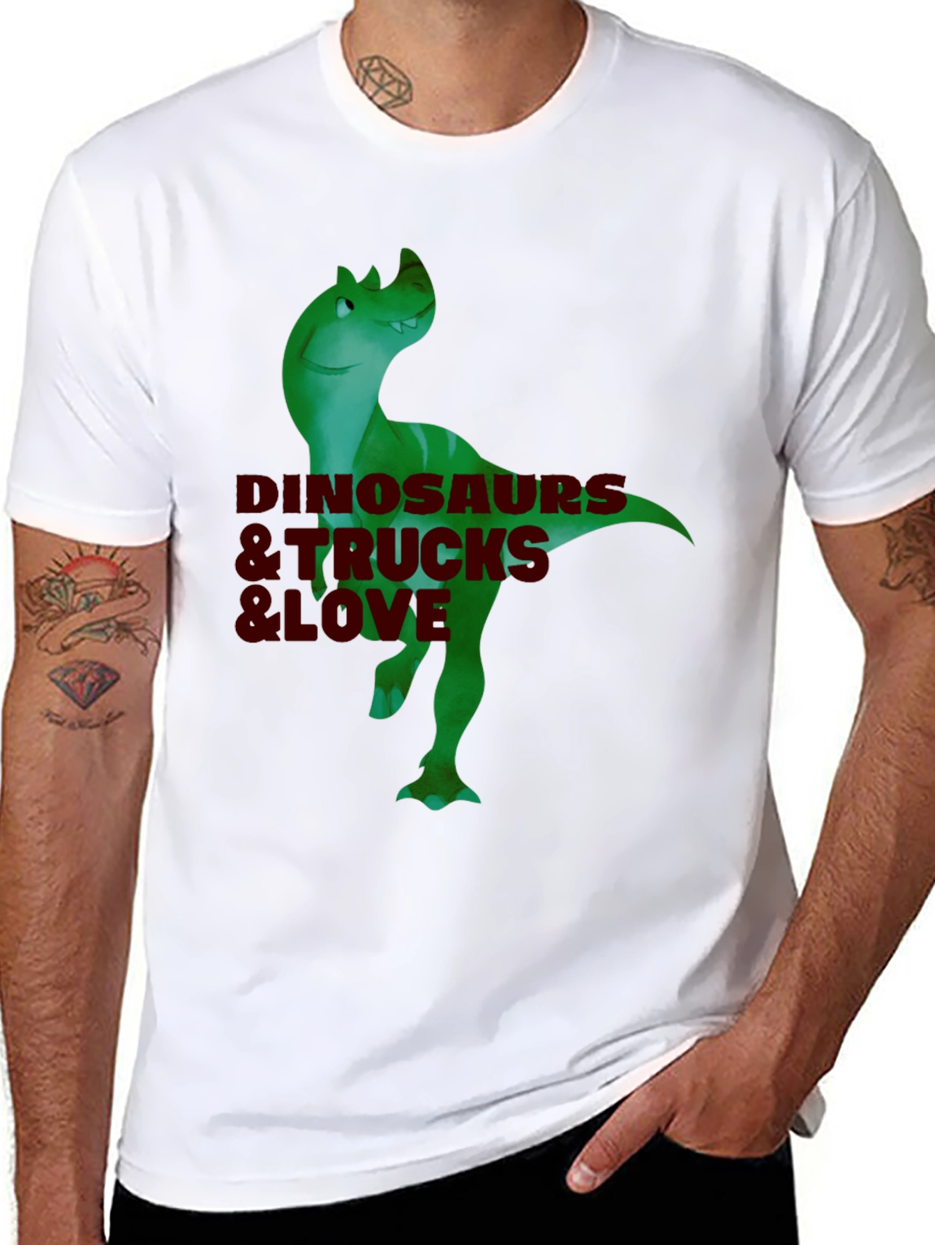 Black Dinosaurs & Trucks I Love Men's Black T-Shirt view 8