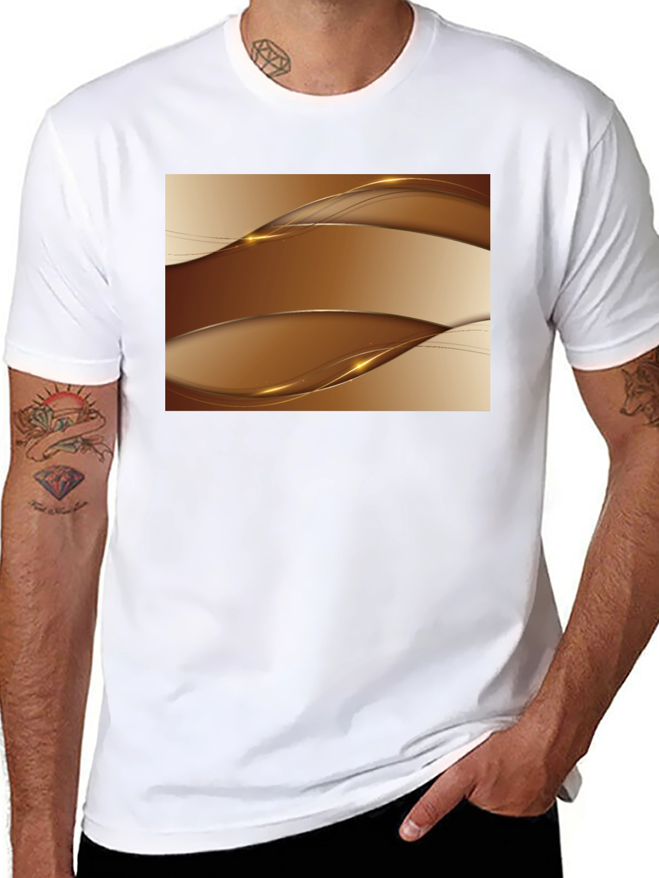 Black Stylish Abstract Wave Design Black T-Shirt view 8