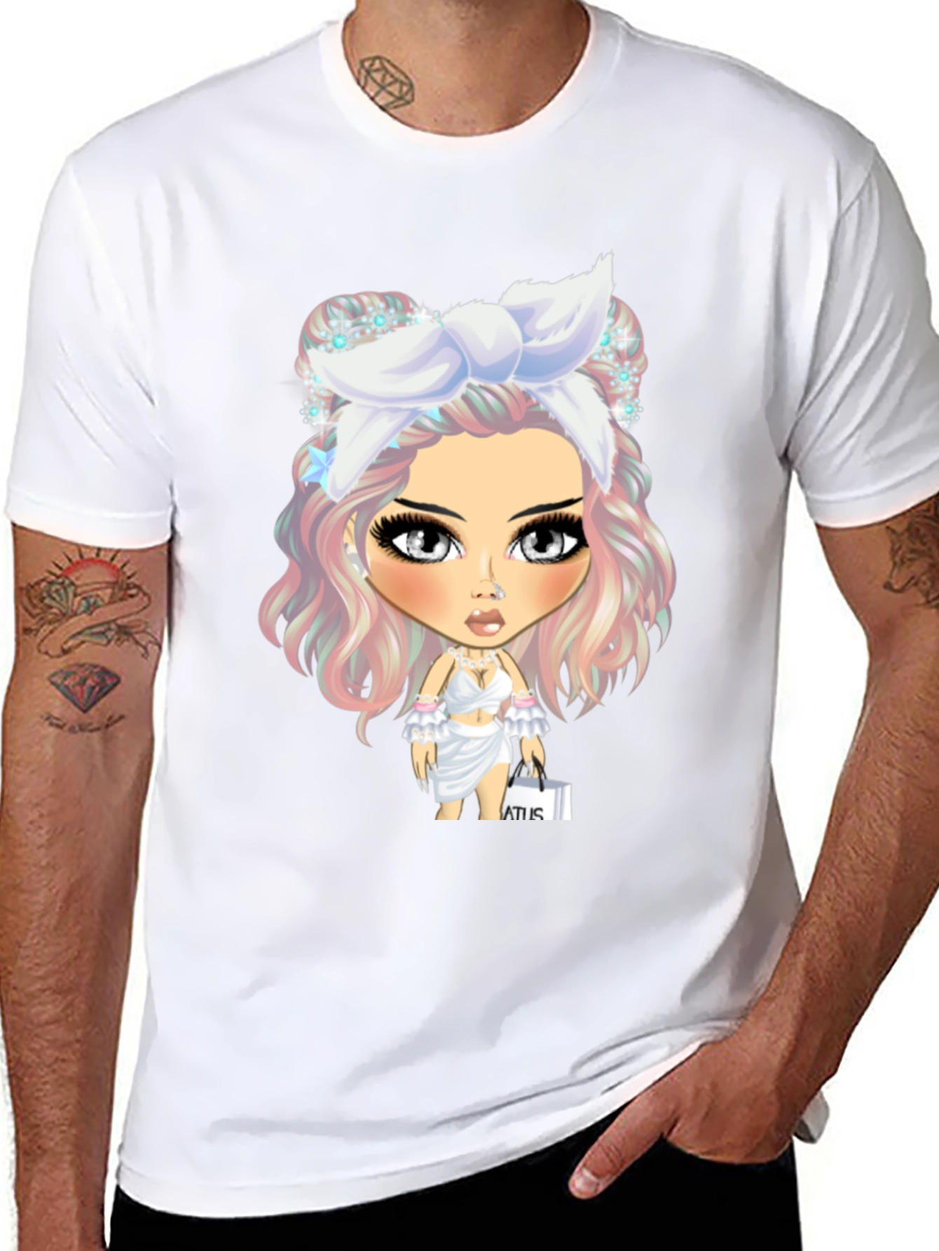 Black Stylish Graphic Tee - Cartoon Character view 8