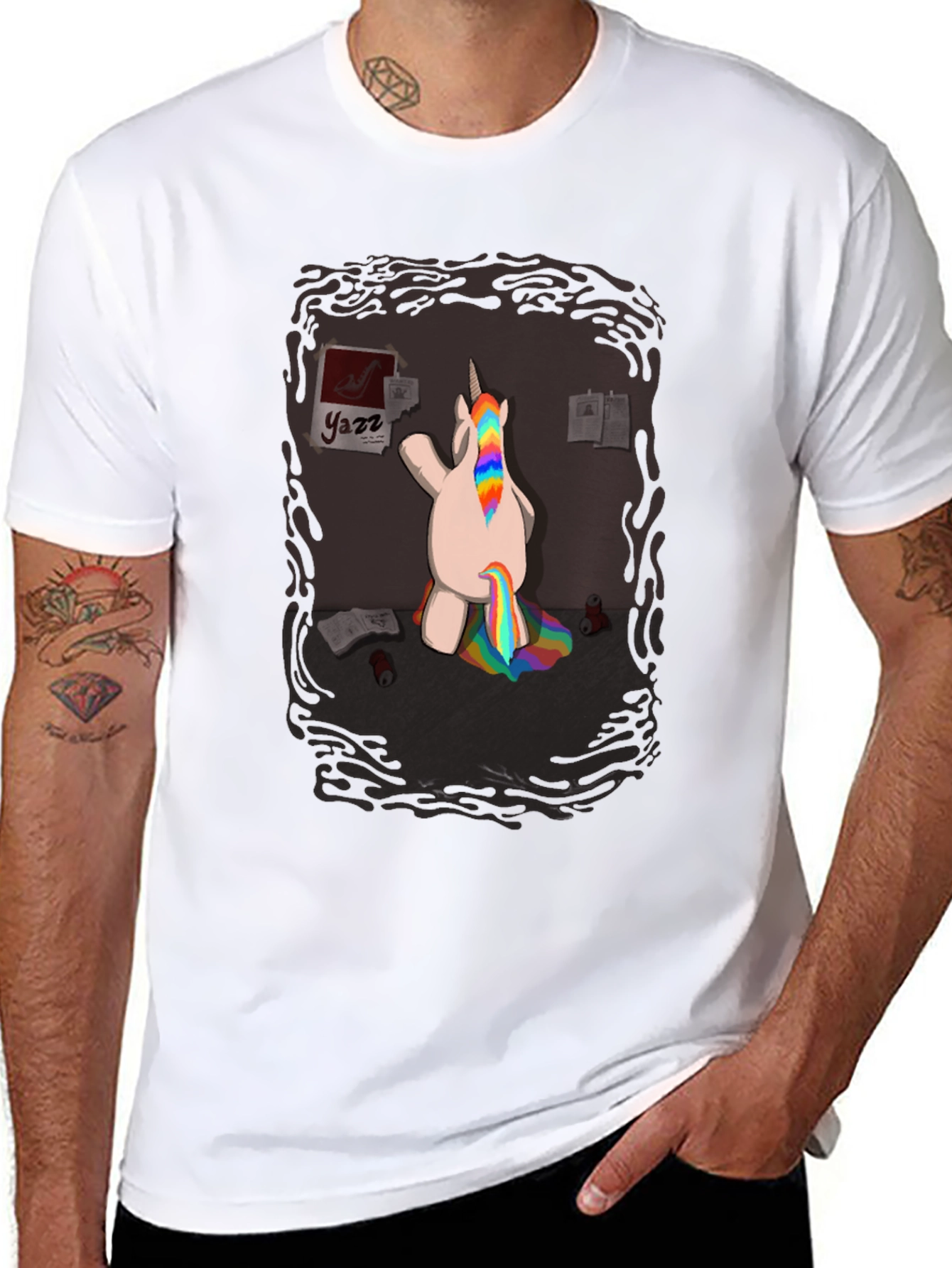 Black Funny Unicorn Rainbow Poop T-Shirt - Quirky Graphic Tee view 8