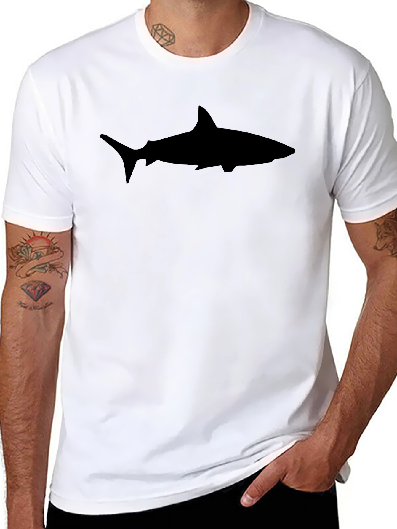 Black Shark Silhouette Black T-Shirt view 8