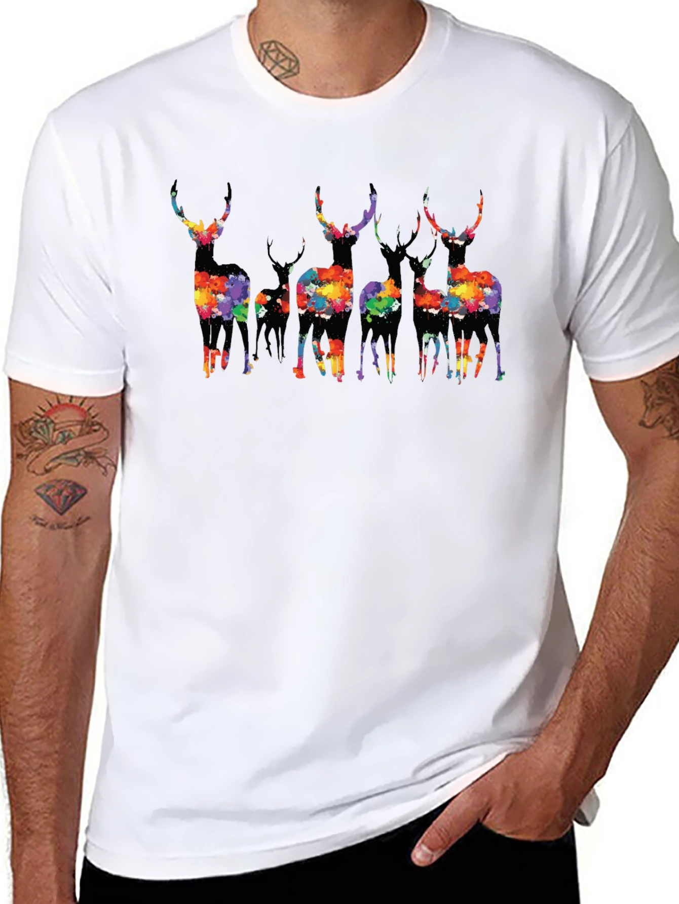 Black Colorful Deer Graphic Tee - Black view 8