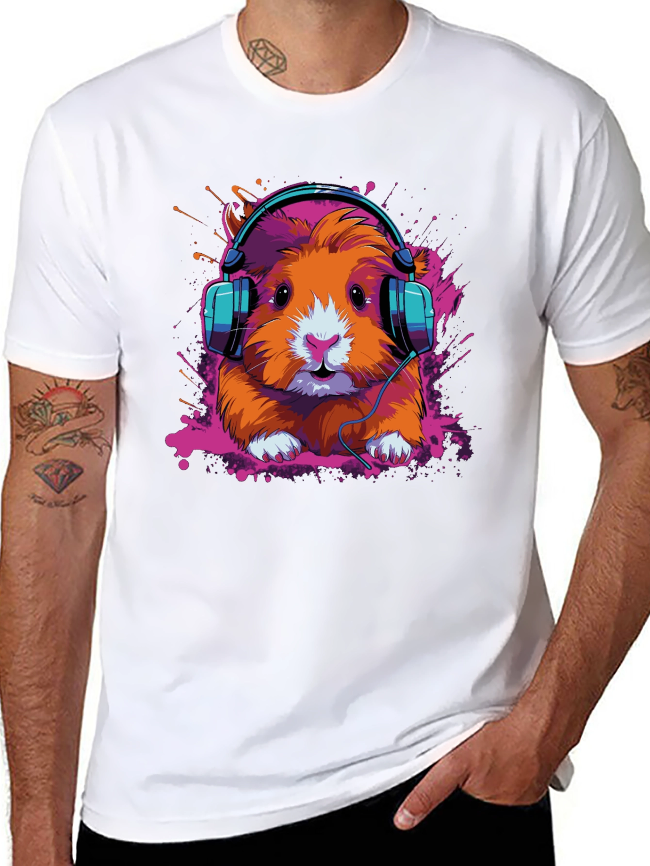 Black DJ Hamster Graphic Tee - Cool Animal T-Shirt view 8