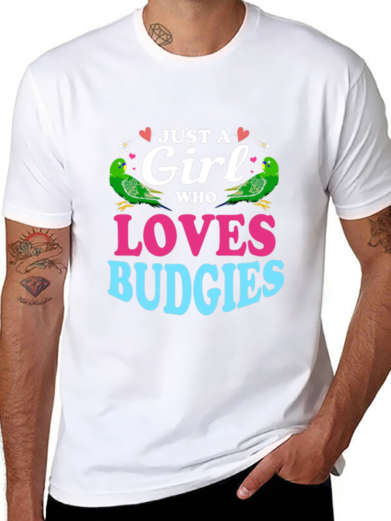 Black Just a Girl Who Loves Budgies T-Shirt view 8