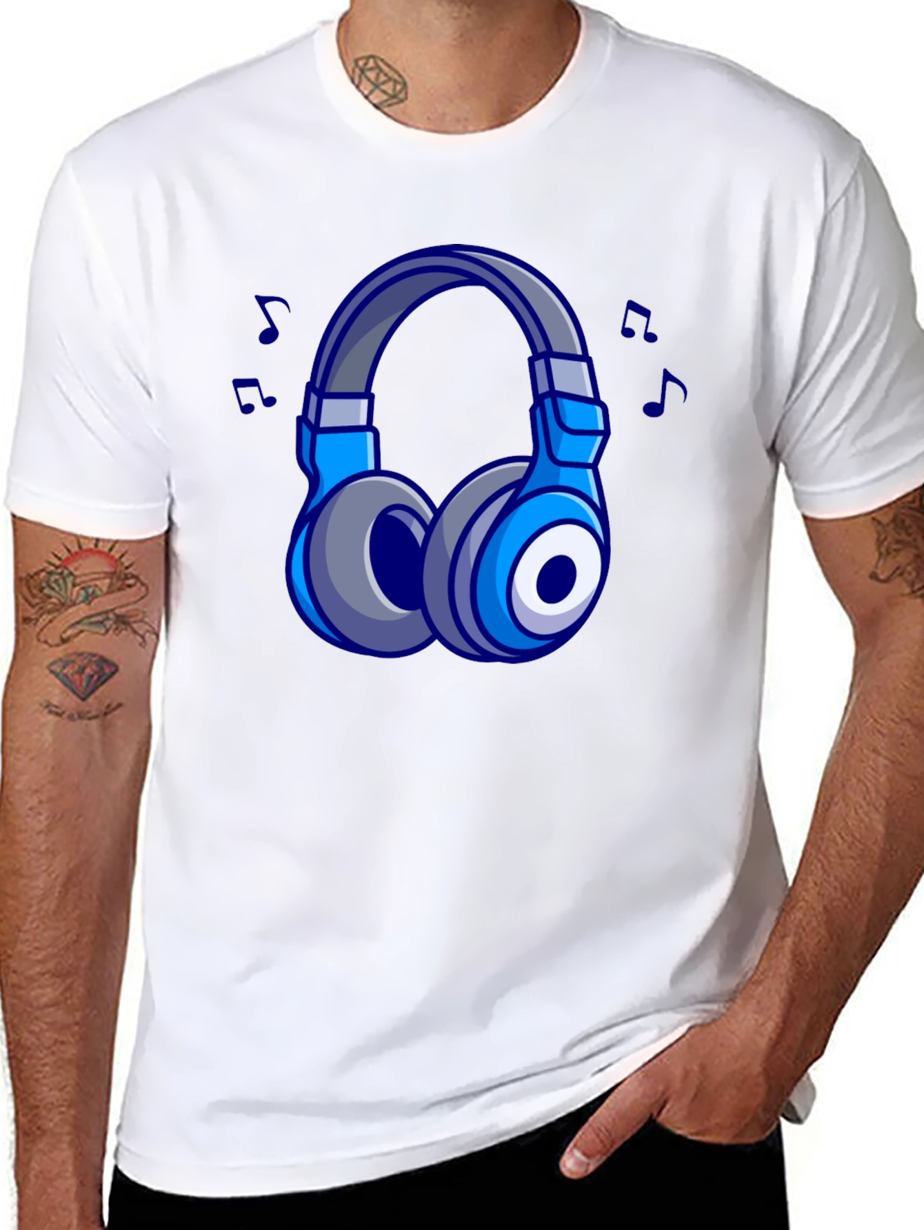Black Cool Cartoon Headphones Black T-Shirt view 8