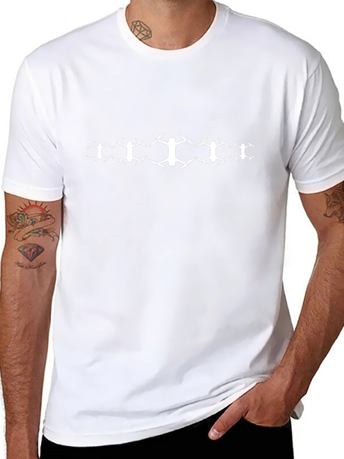 Drone Pattern Graphic Tee - Black Cotton T-Shirt - 8