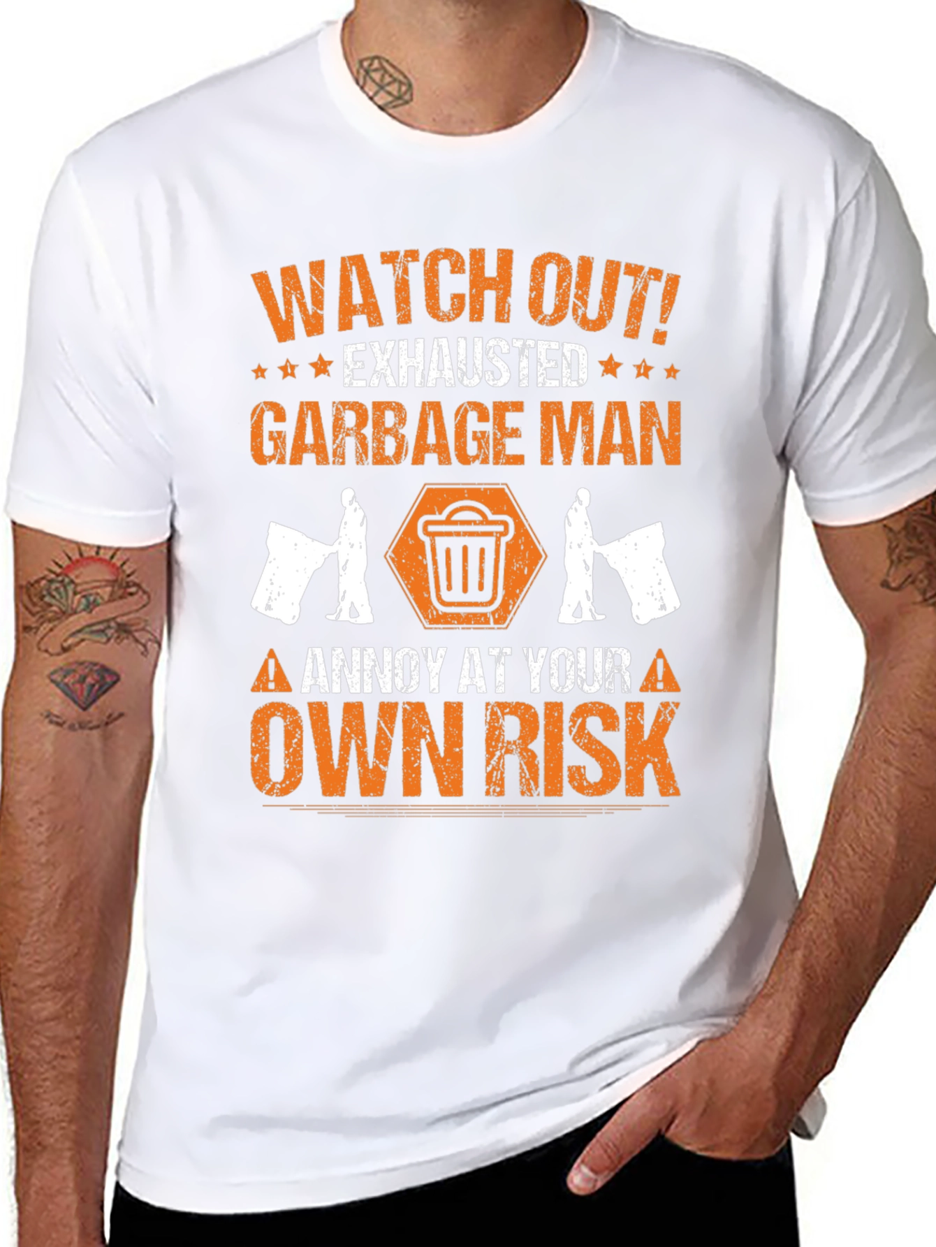 Black Watch Out Exhausted Garbage Man T-Shirt view 8