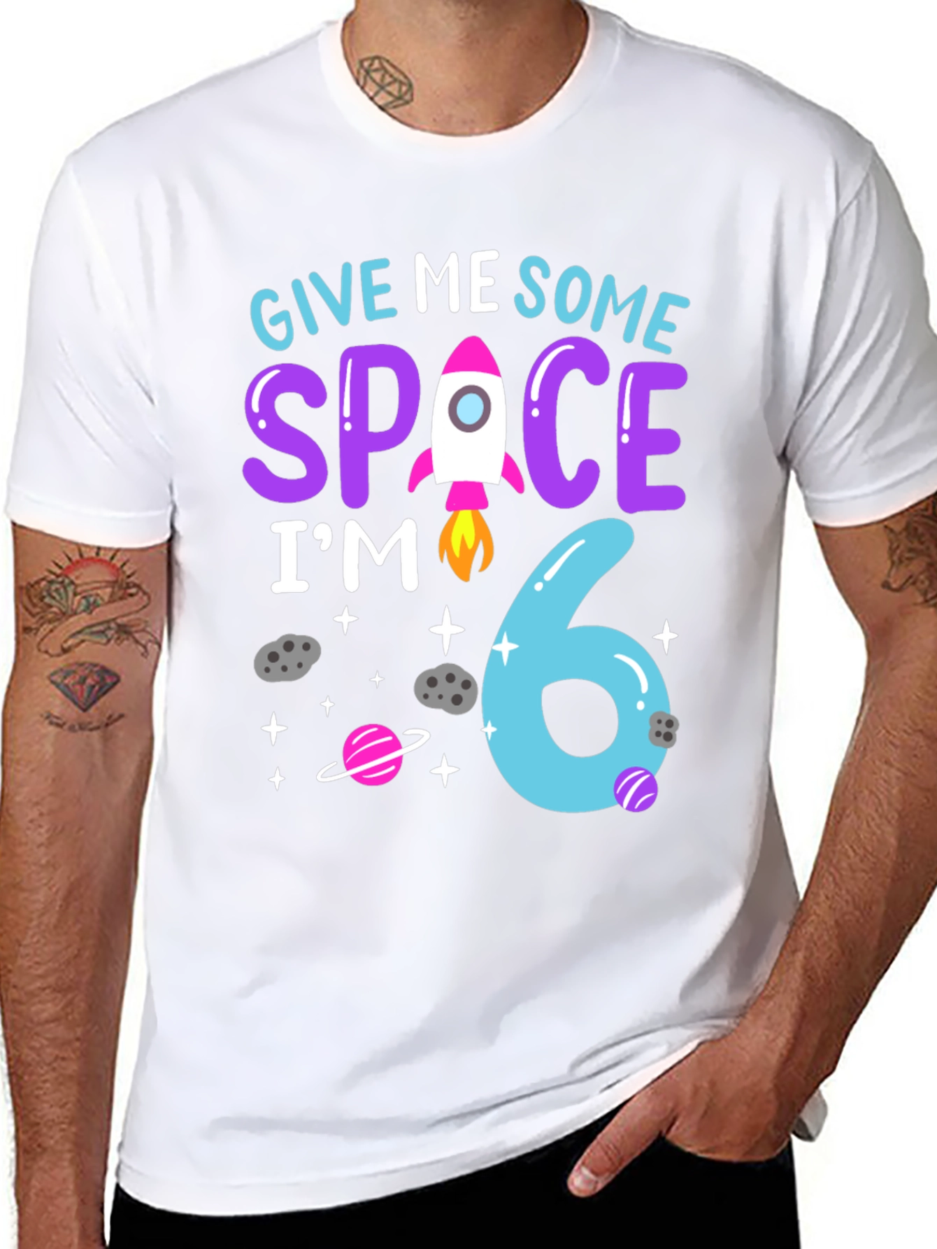 Black Give Me Some Space, I'm 6 Birthday T-Shirt view 8