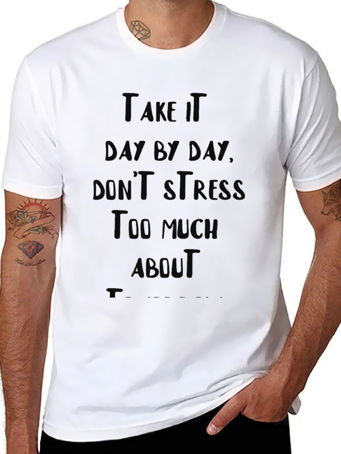 Black Men's Black Graphic T-Shirt - Take It Day By Day view 8