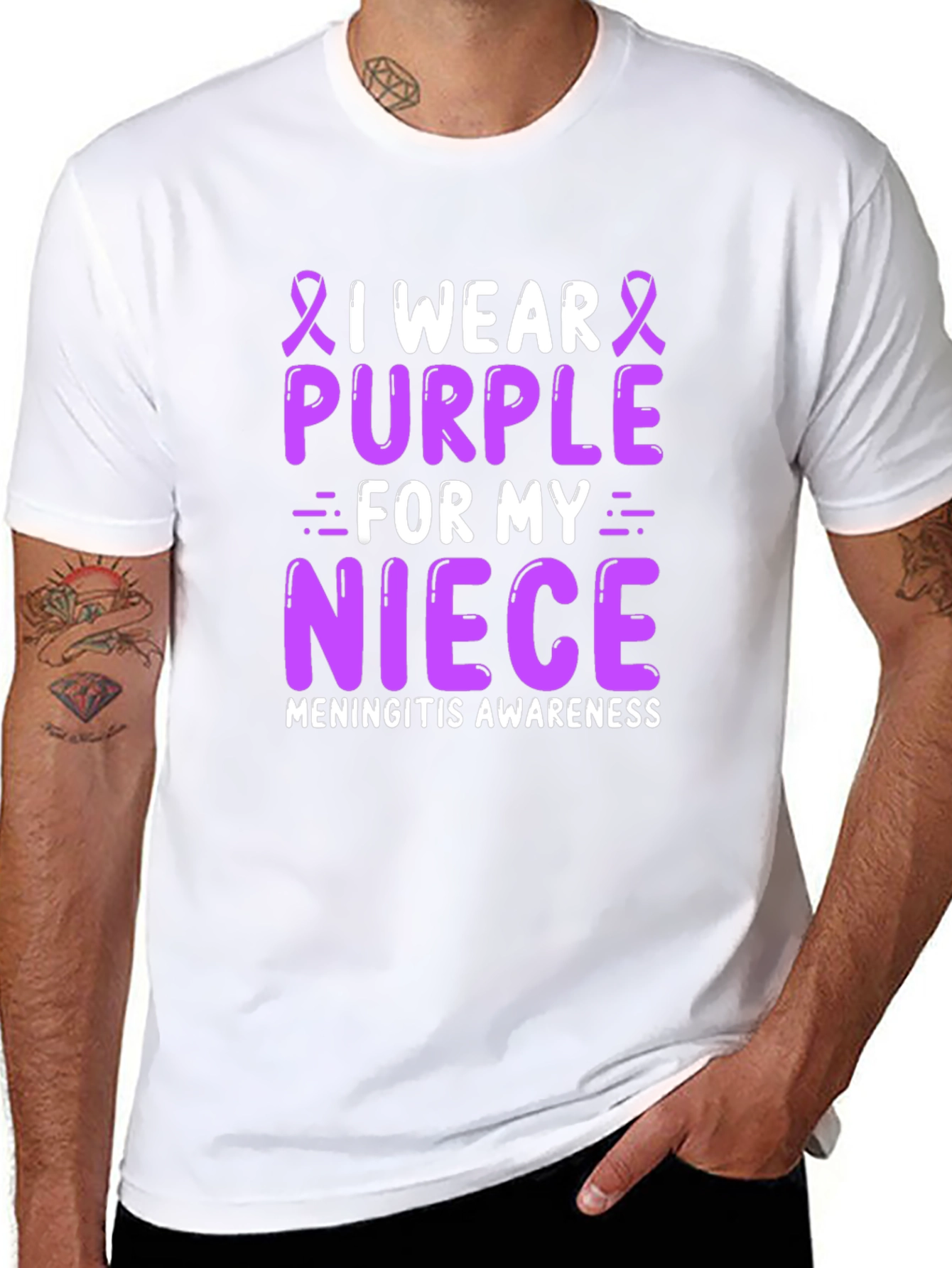 Black Purple Meningitis Awareness T-Shirt for Niece view 8