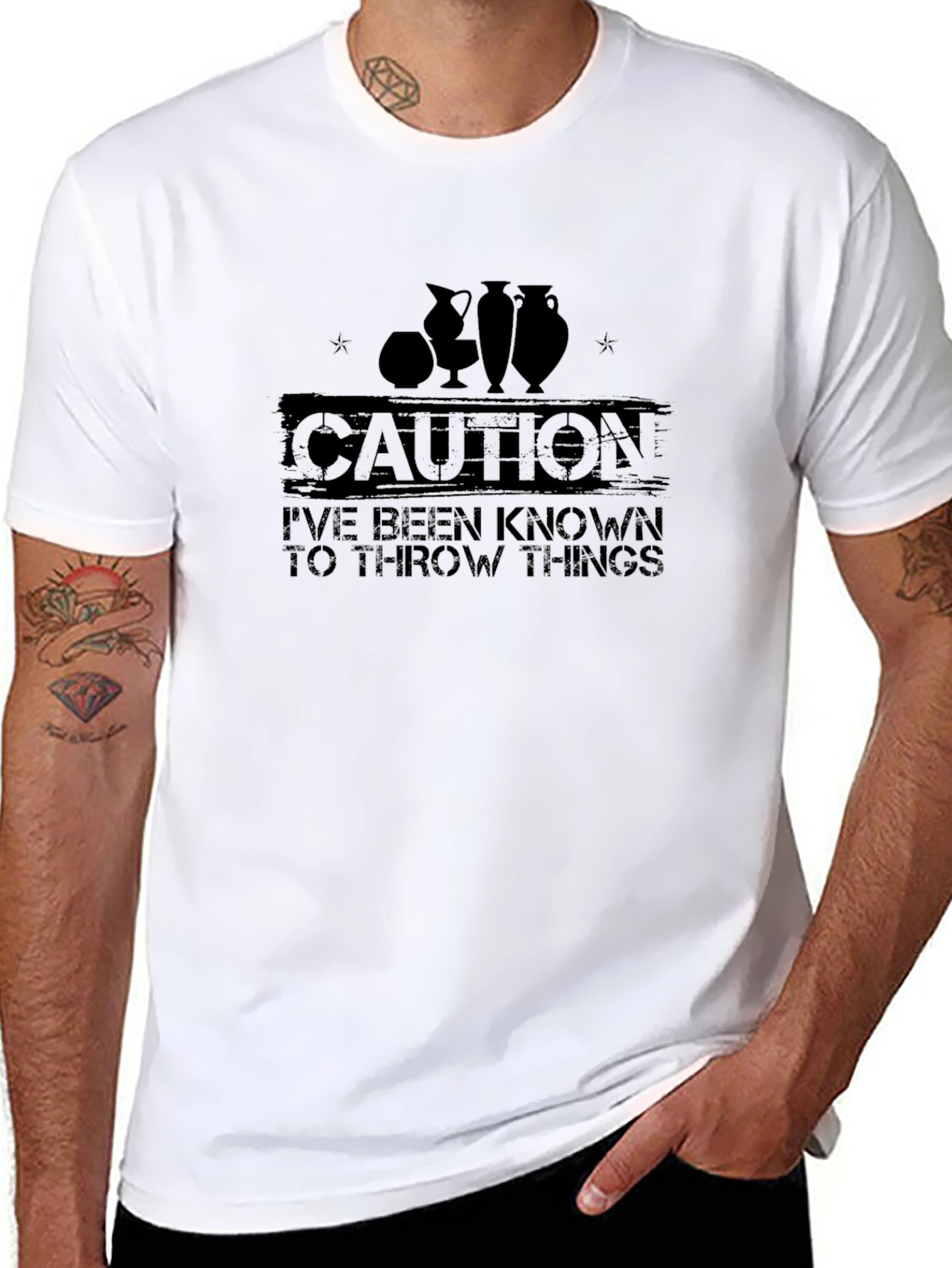 Black Caution: I Throw Things Pottery T-Shirt view 8