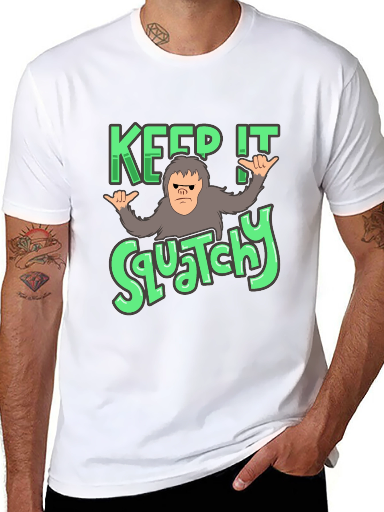 Black Keep It Squatchy T-Shirt: Bigfoot Graphic Tee view 8