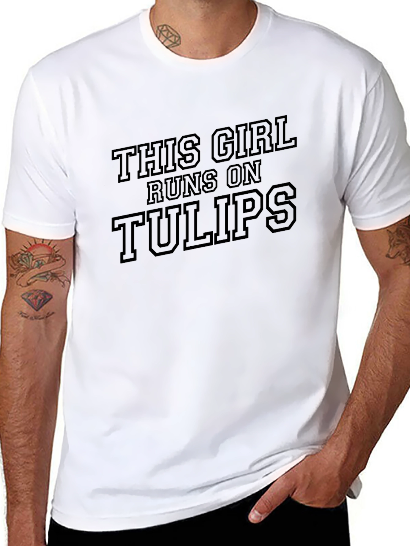 Black This Girl Runs On Tulips T-Shirt - Casual Graphic Tee view 8