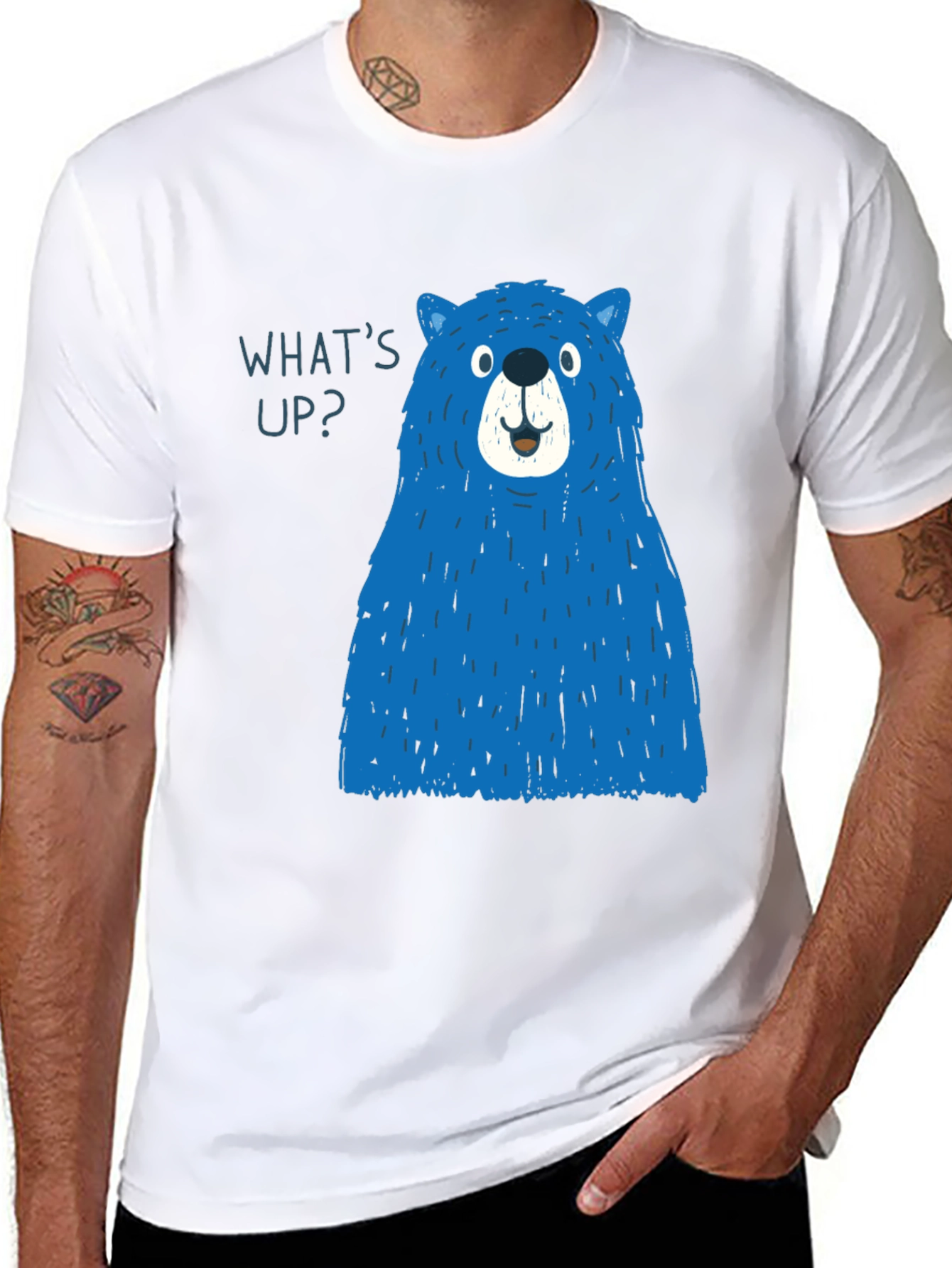 Black Blue Bear Graphic T-Shirt - Men's Casual Tee view 8