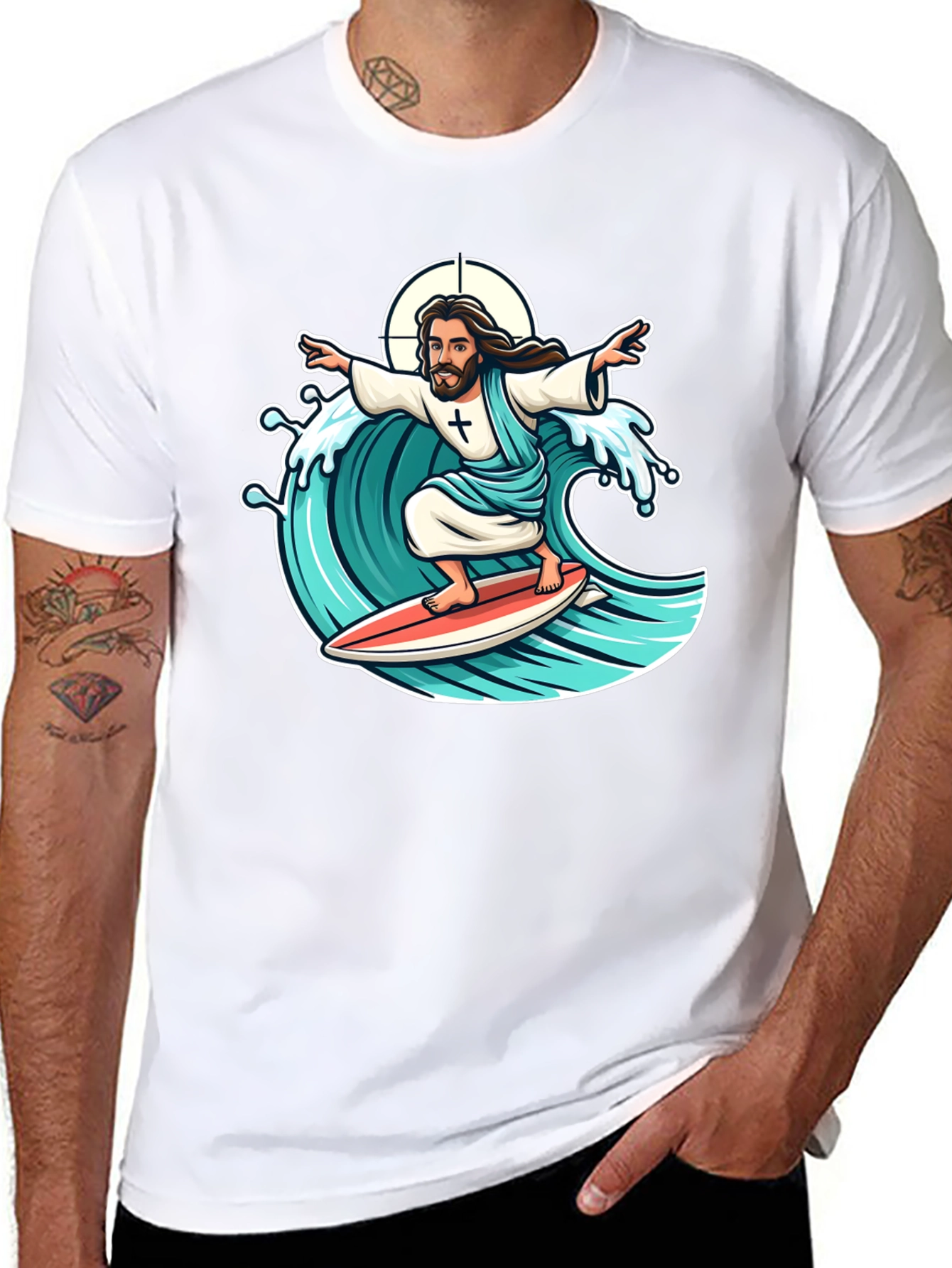 Black Surfing Jesus Graphic T-Shirt view 8
