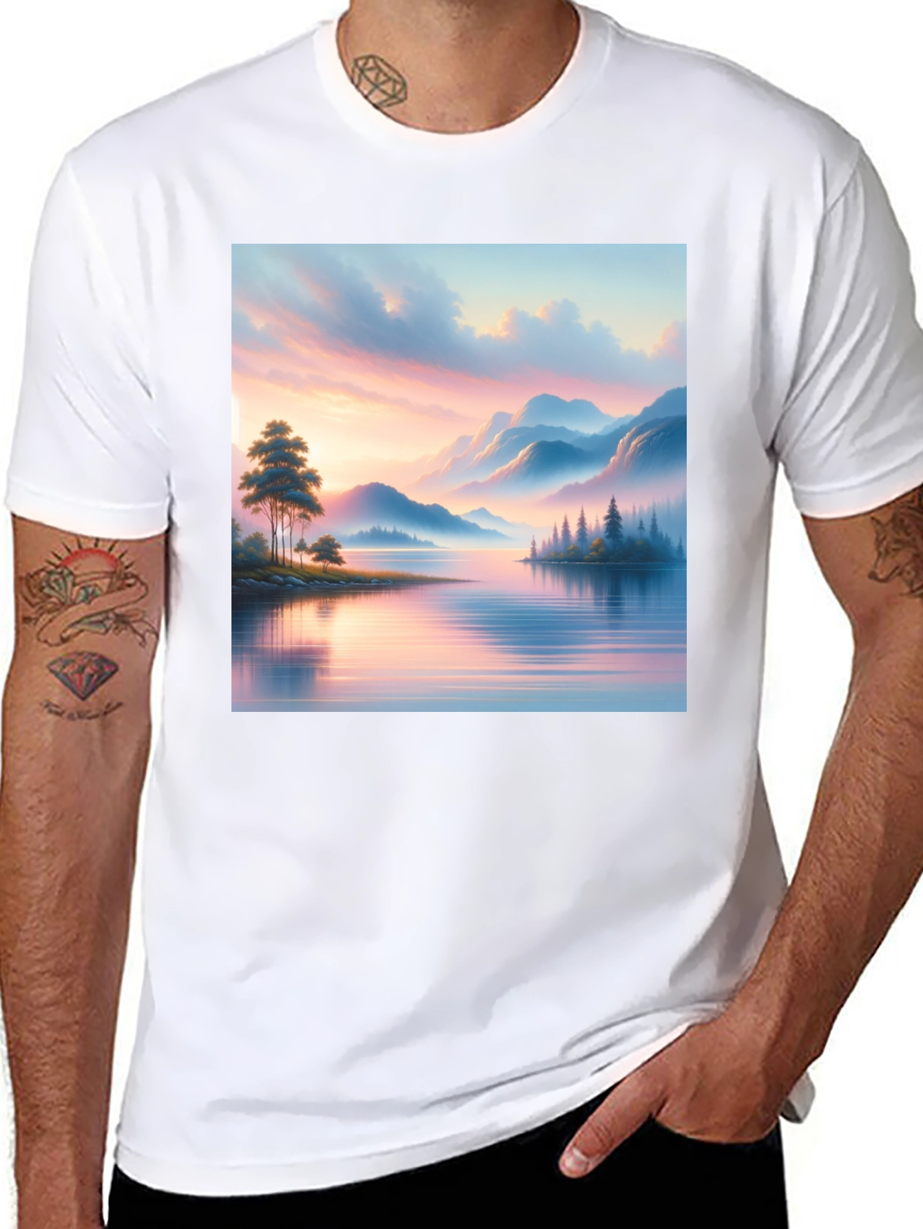 Black Scenic Lake View Graphic Tee - Black view 8