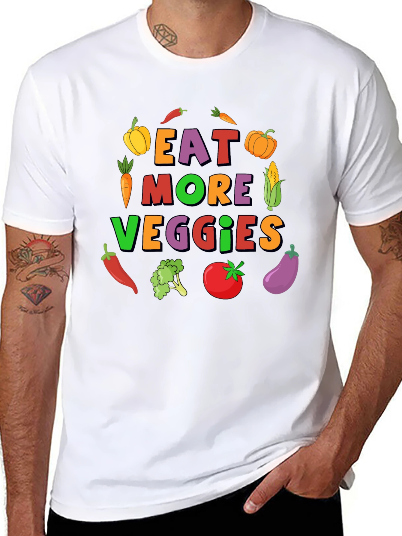 Black Eat More Veggies T-Shirt:  Colorful Graphic Tee view 8