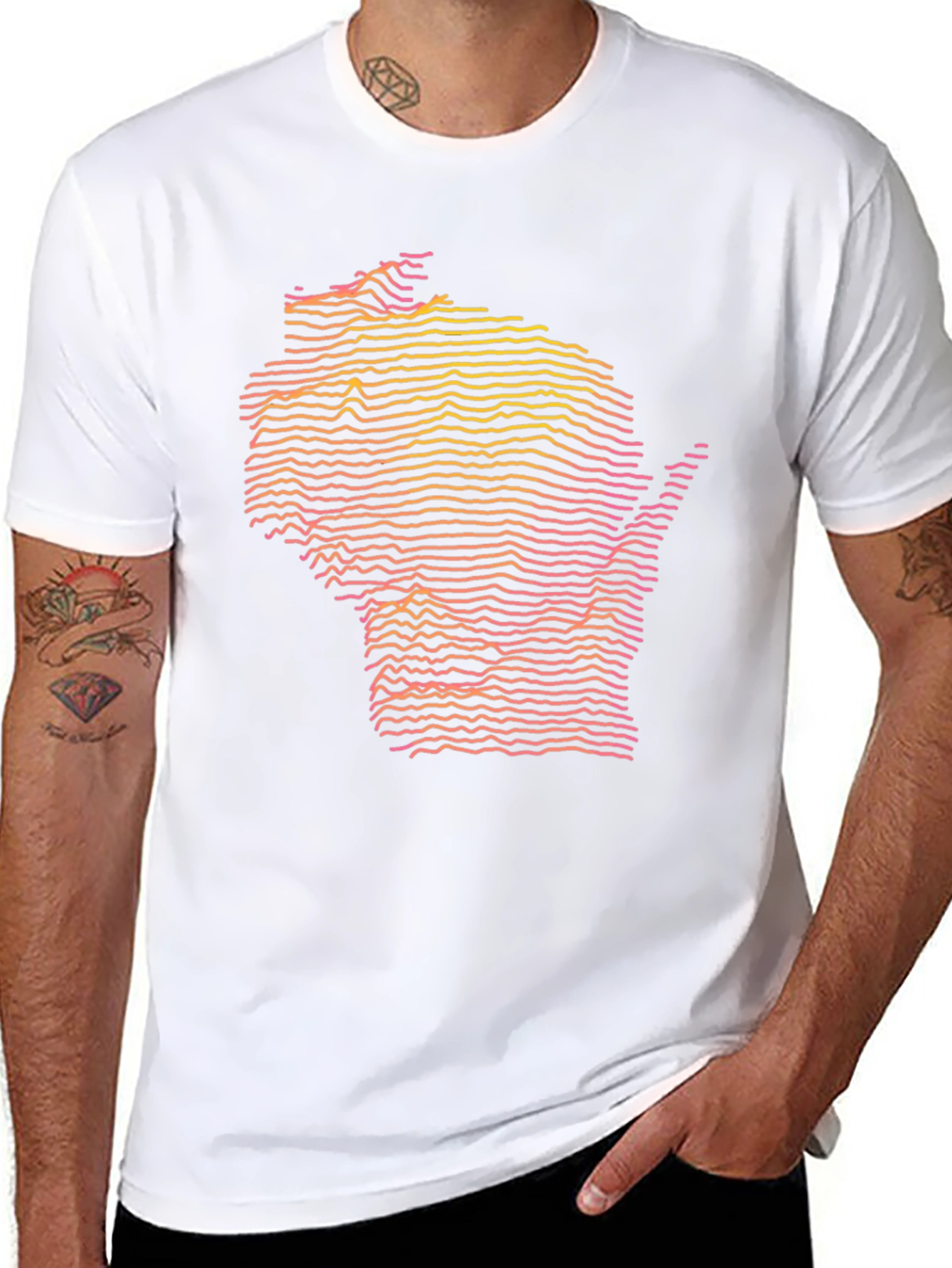 Black Wisconsin Topographic Lines T-Shirt view 8