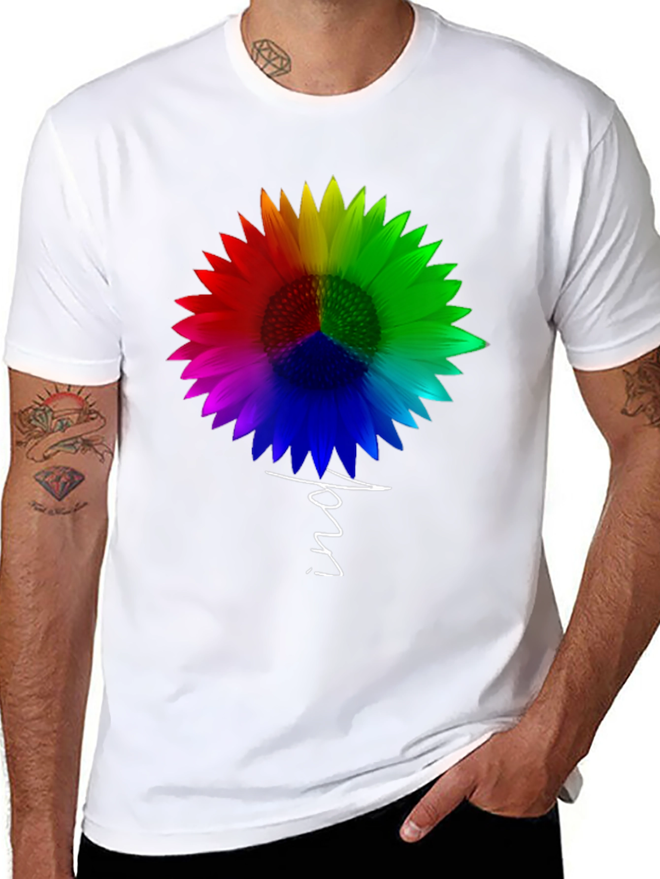 Black Rainbow Sunflower Peace Sign T-Shirt - Unisex view 8