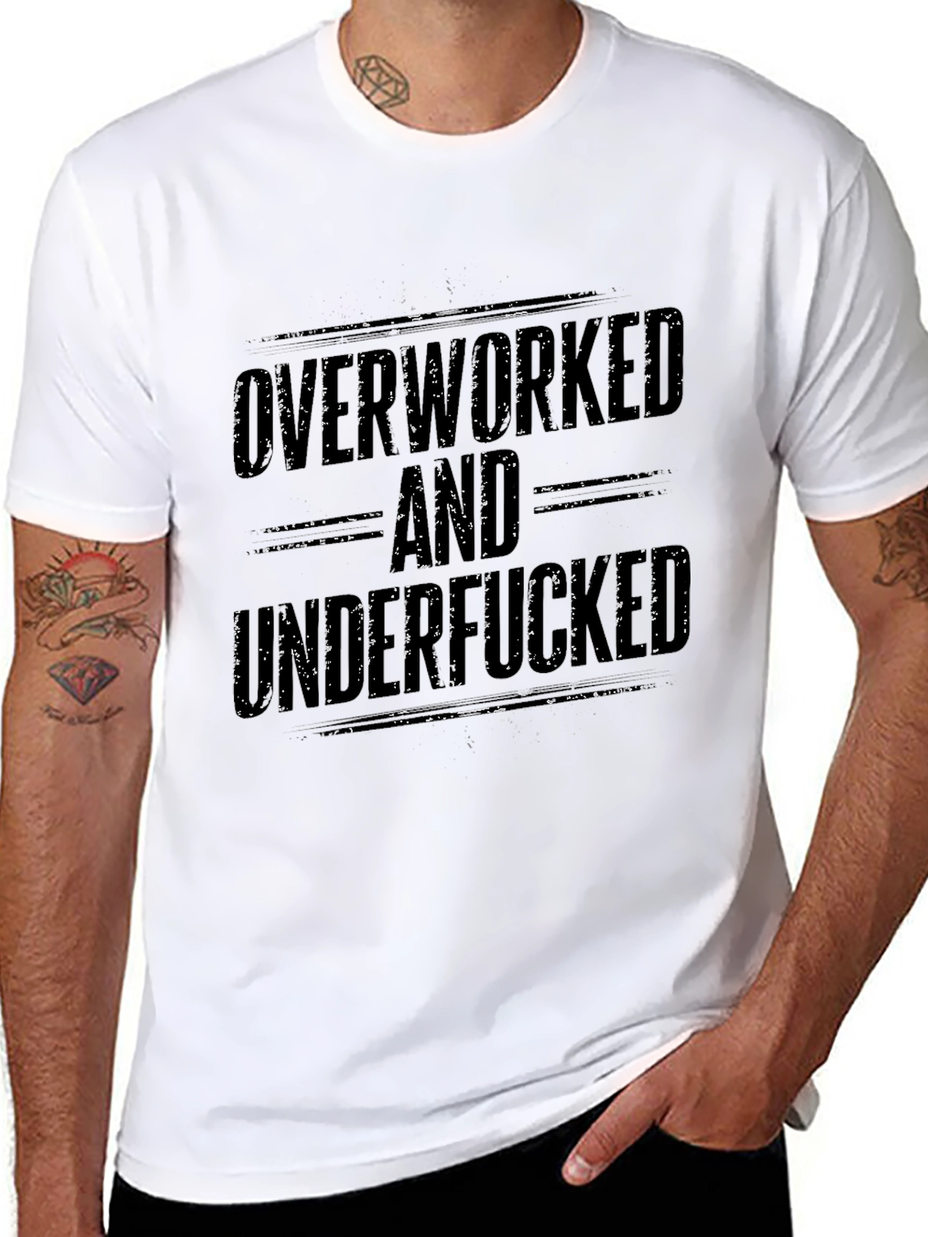 Black Overworked and Underfucked Graphic T-Shirt view 8