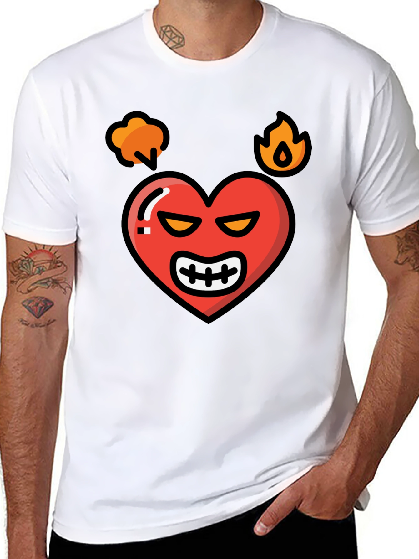 Black Angry Heart Graphic Tee - Black Cotton Blend Shirt view 8