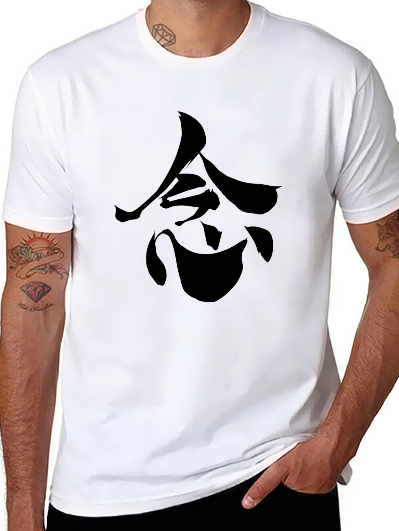 Black Black T-Shirt with Japanese Symbol Design view 8