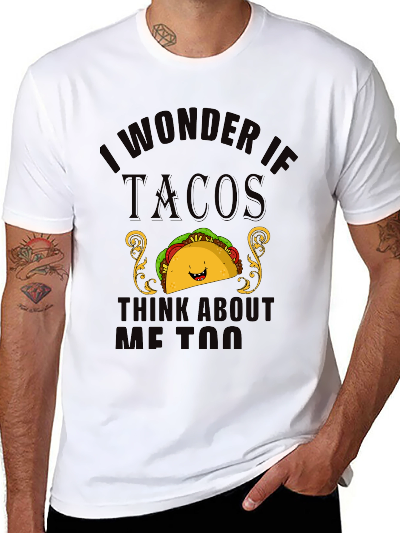 Black Taco Lover T-Shirt - "I Wonder If Tacos Think About Me Too" view 8