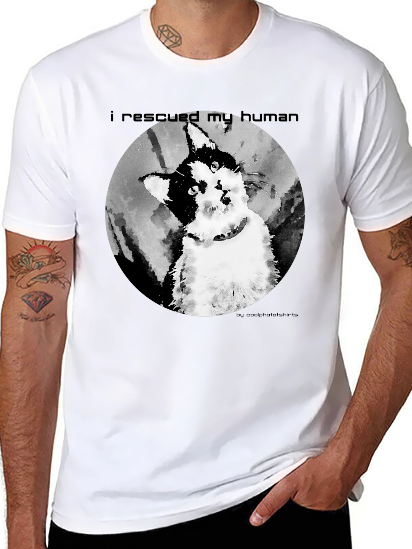 Black Rescued My Human Graphic T-Shirt view 8