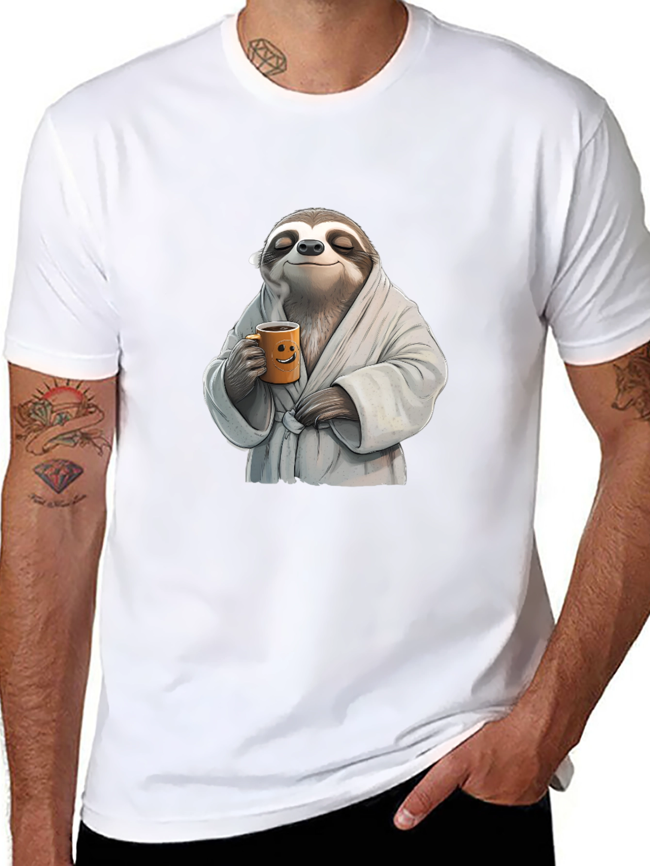 Black Relaxed Sloth Black T-Shirt - Coffee Time! view 8