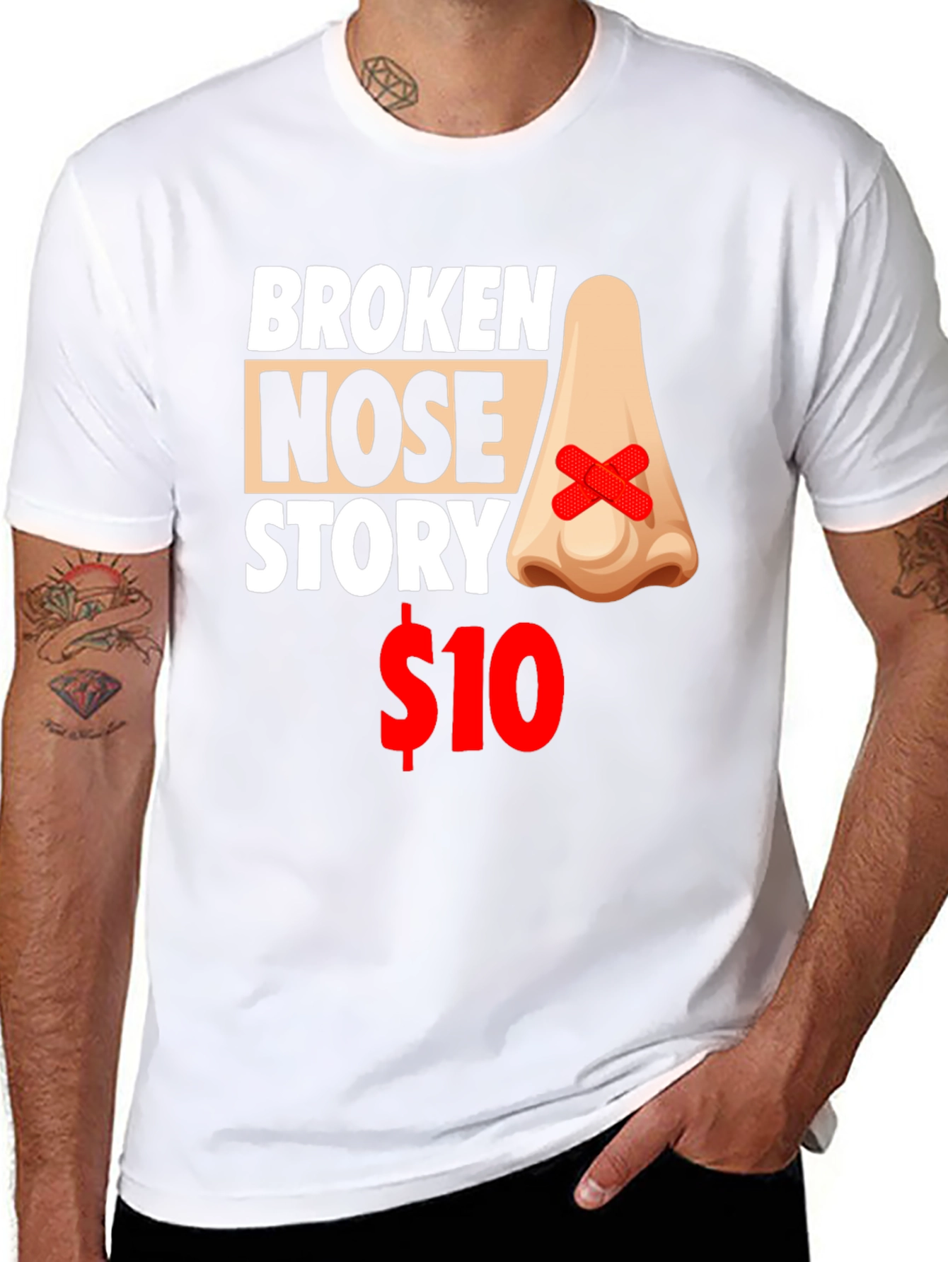 Black Broken Nose Story T-Shirt - Funny Graphic Tee view 8