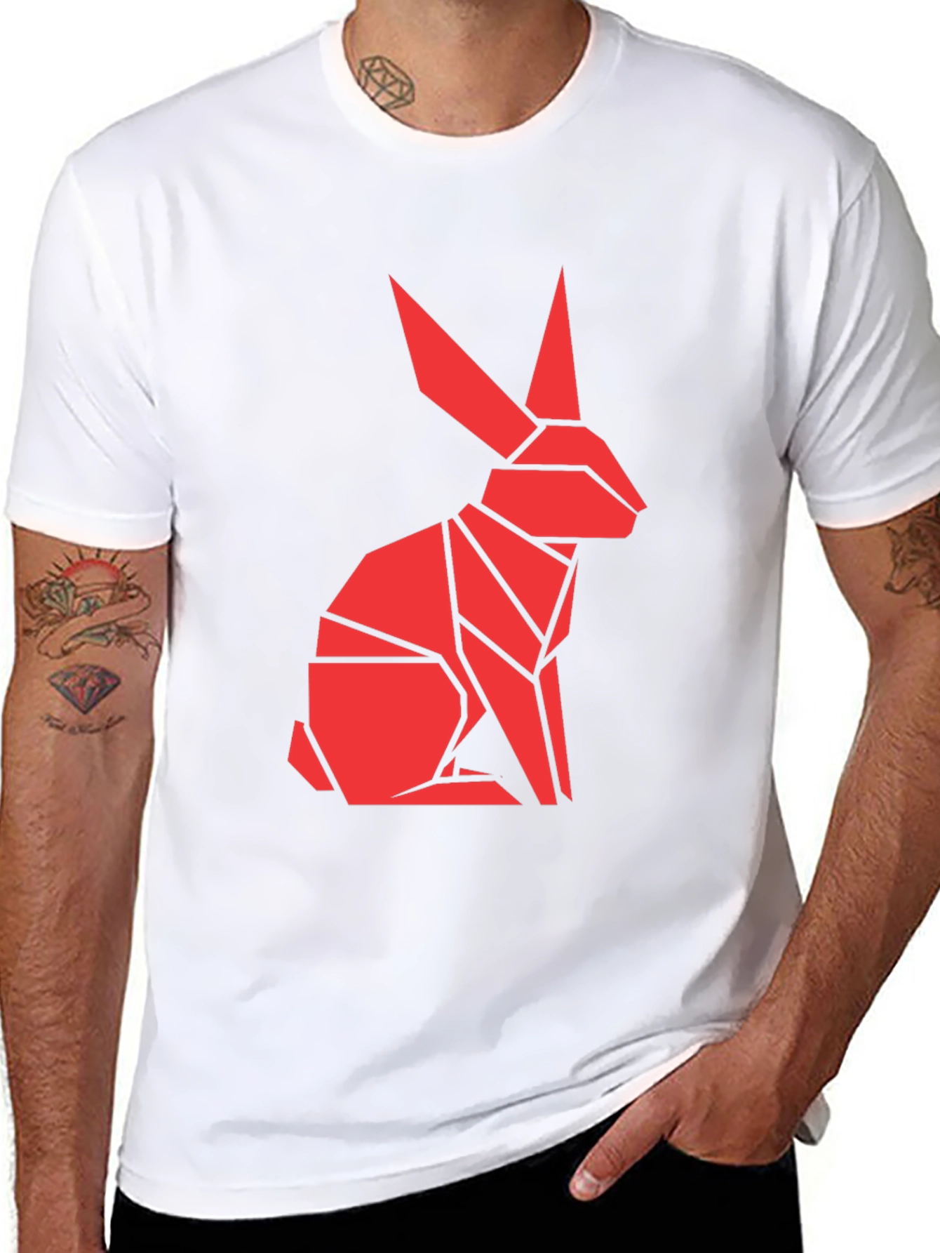Black Origami Rabbit Graphic T-Shirt - Unique Design view 8