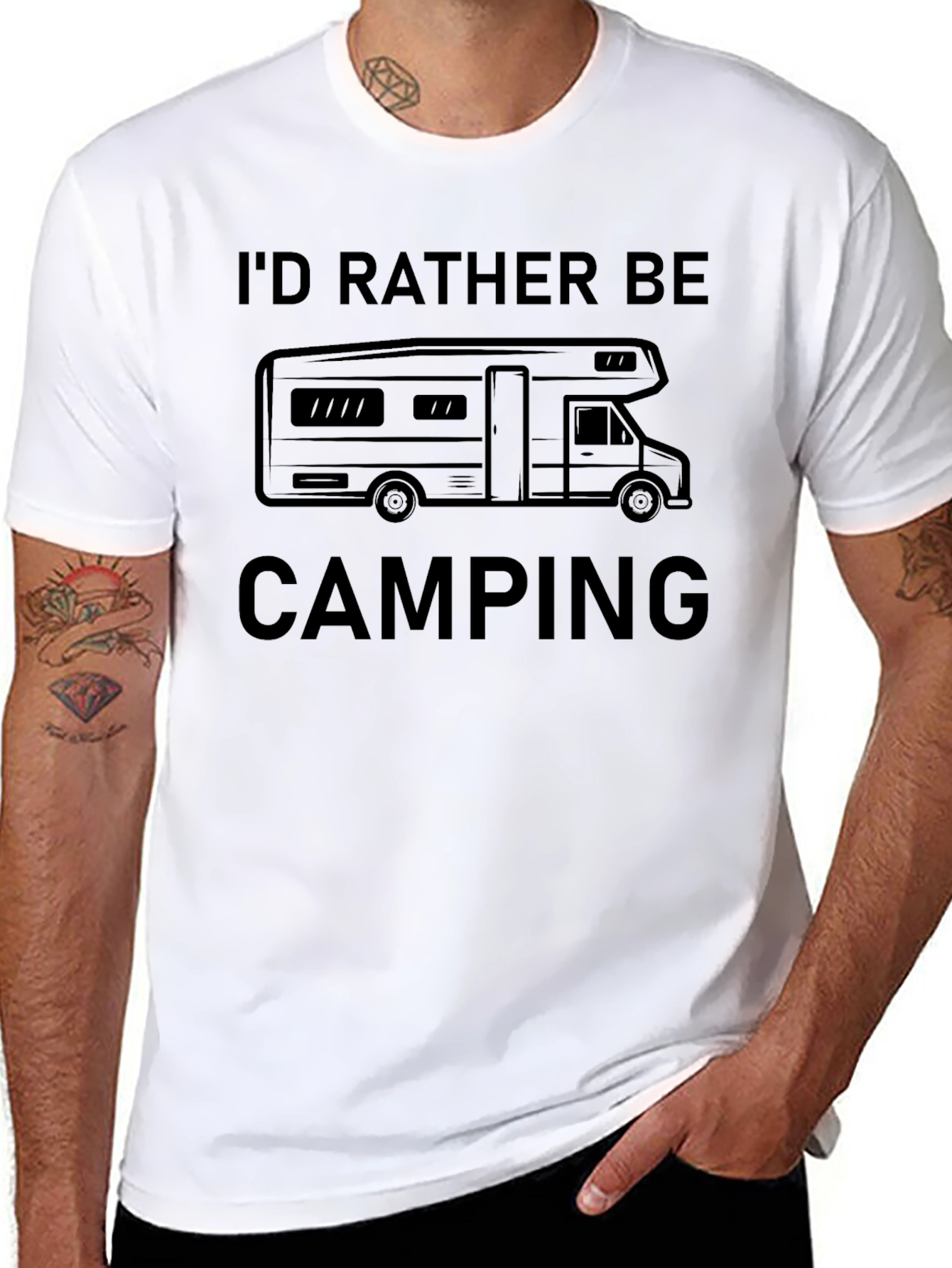 Black I'd Rather Be Camping RV T-Shirt view 8