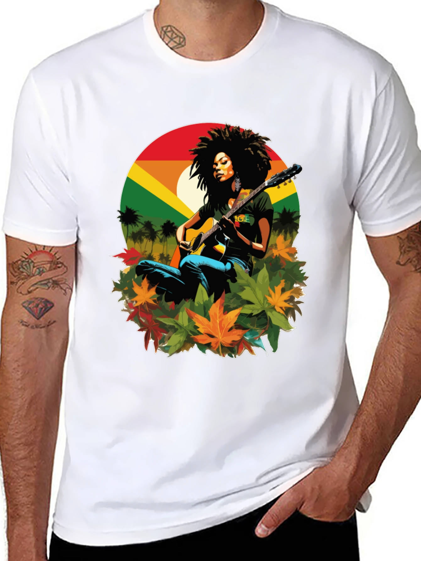 Black Rasta Woman Guitar Graphic Tee view 8