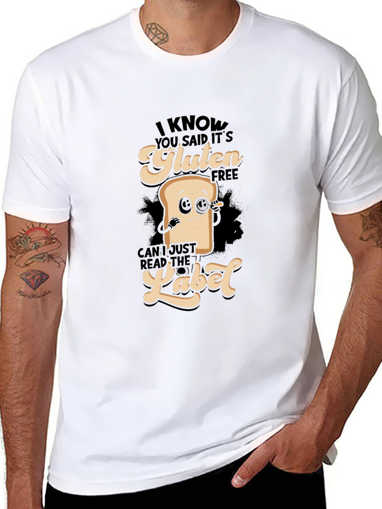 Black Gluten Free T-Shirt - Funny Foodie Tee view 8