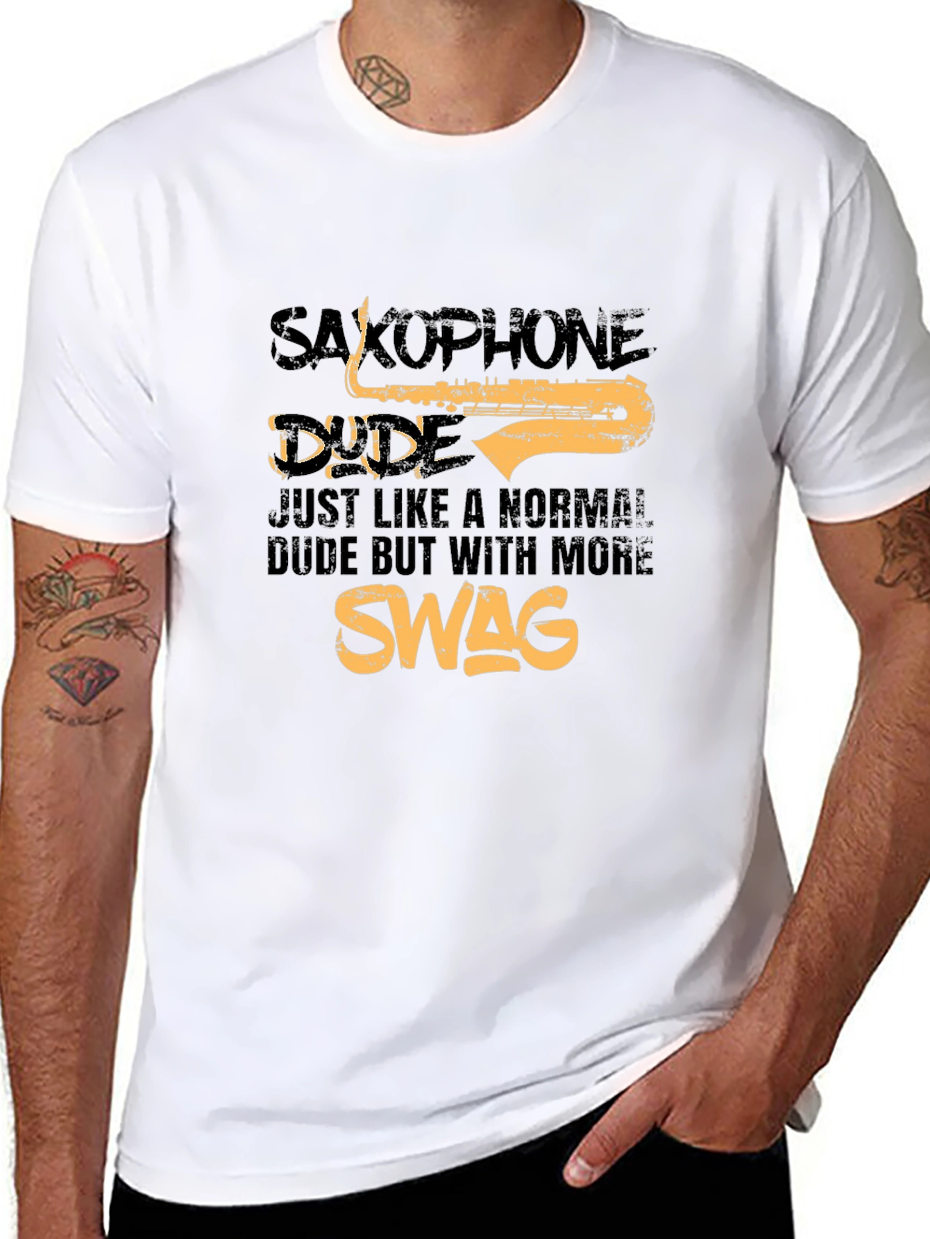 Black Saxophone Dude Swag Graphic T-Shirt view 8